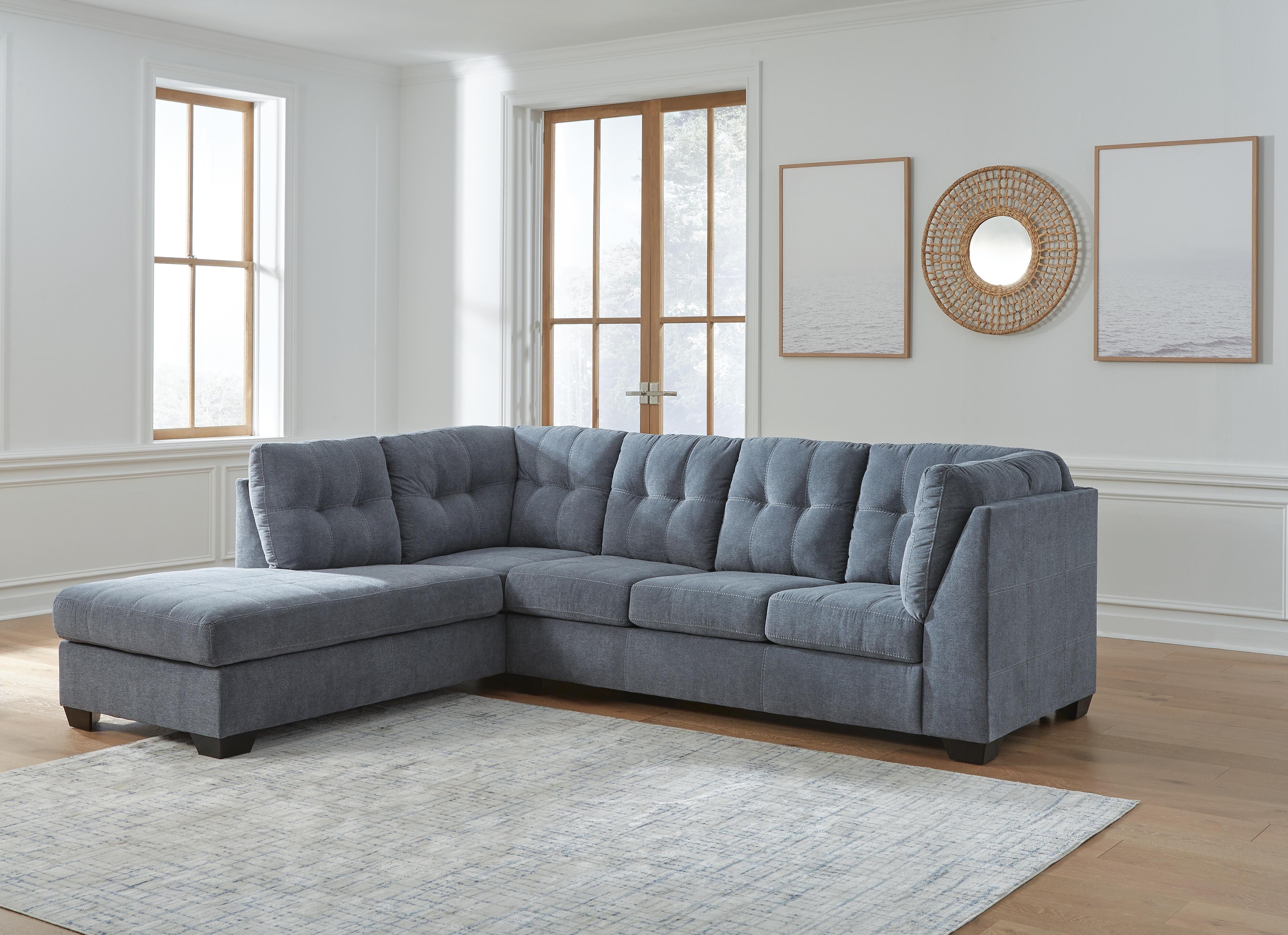 Marleton 2-Piece LAF Chaise Sectional in Denim Microfiber