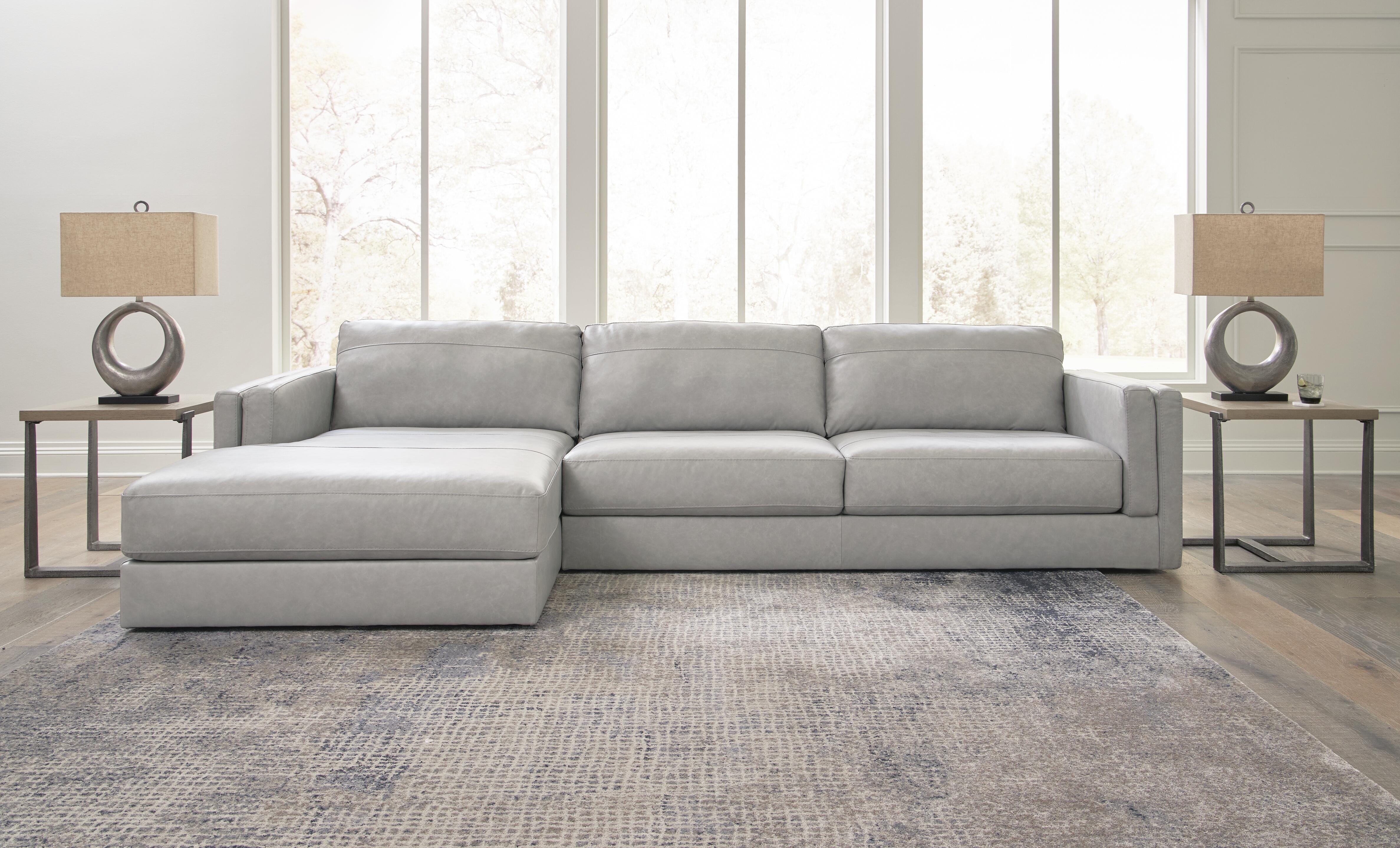 Amiata 2-Piece LAF Chaise Sectional in Glacier Leather