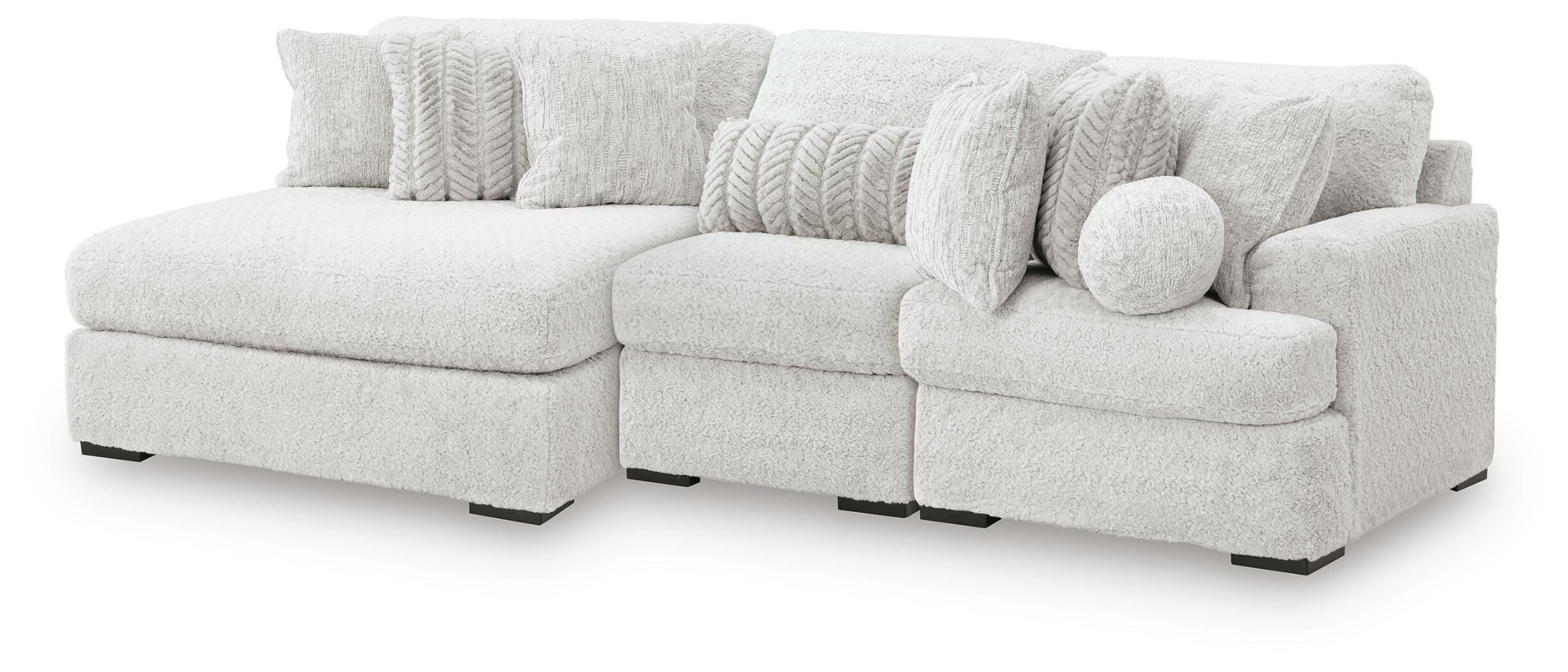Cuddle Plush 3-Piece Sectional with LAF Chaise in Arctic Chenille and Velvet