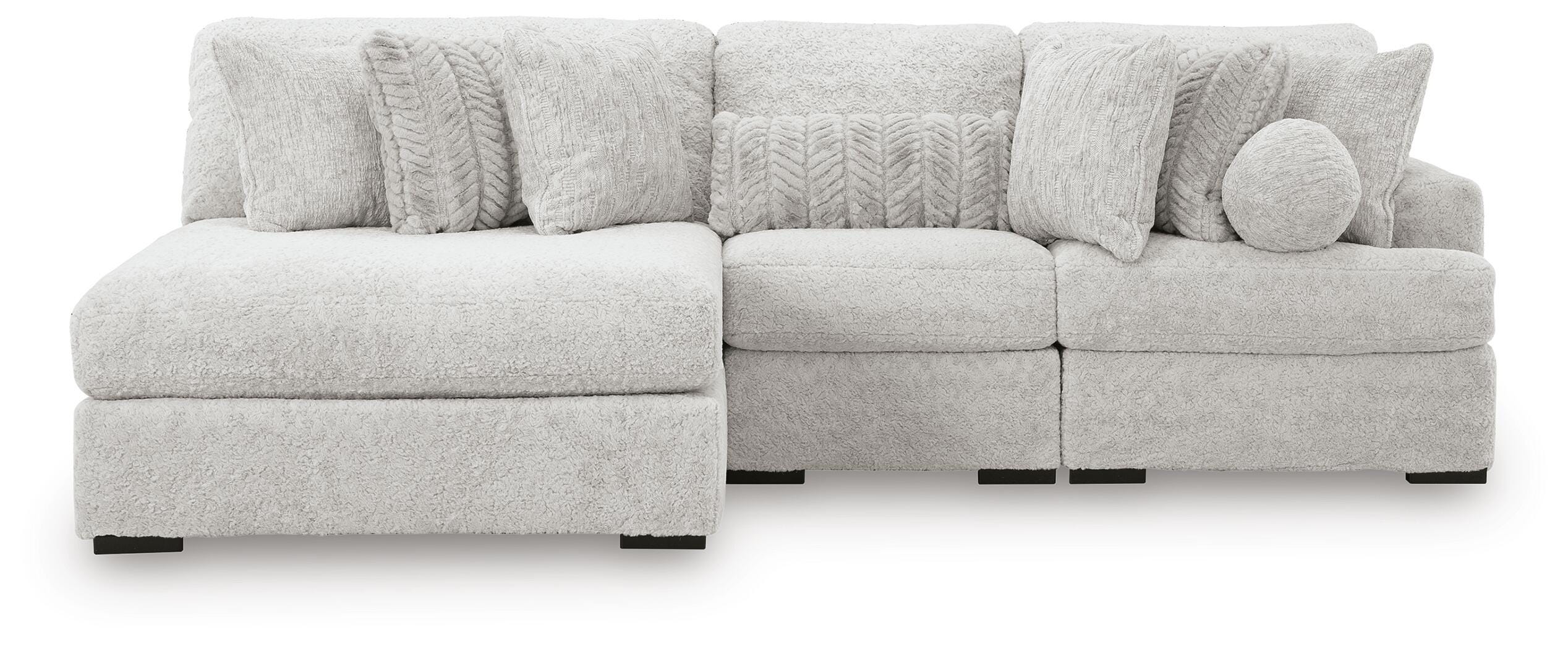 Cuddle Plush 3-Piece Sectional with LAF Chaise in Arctic Chenille and Velvet