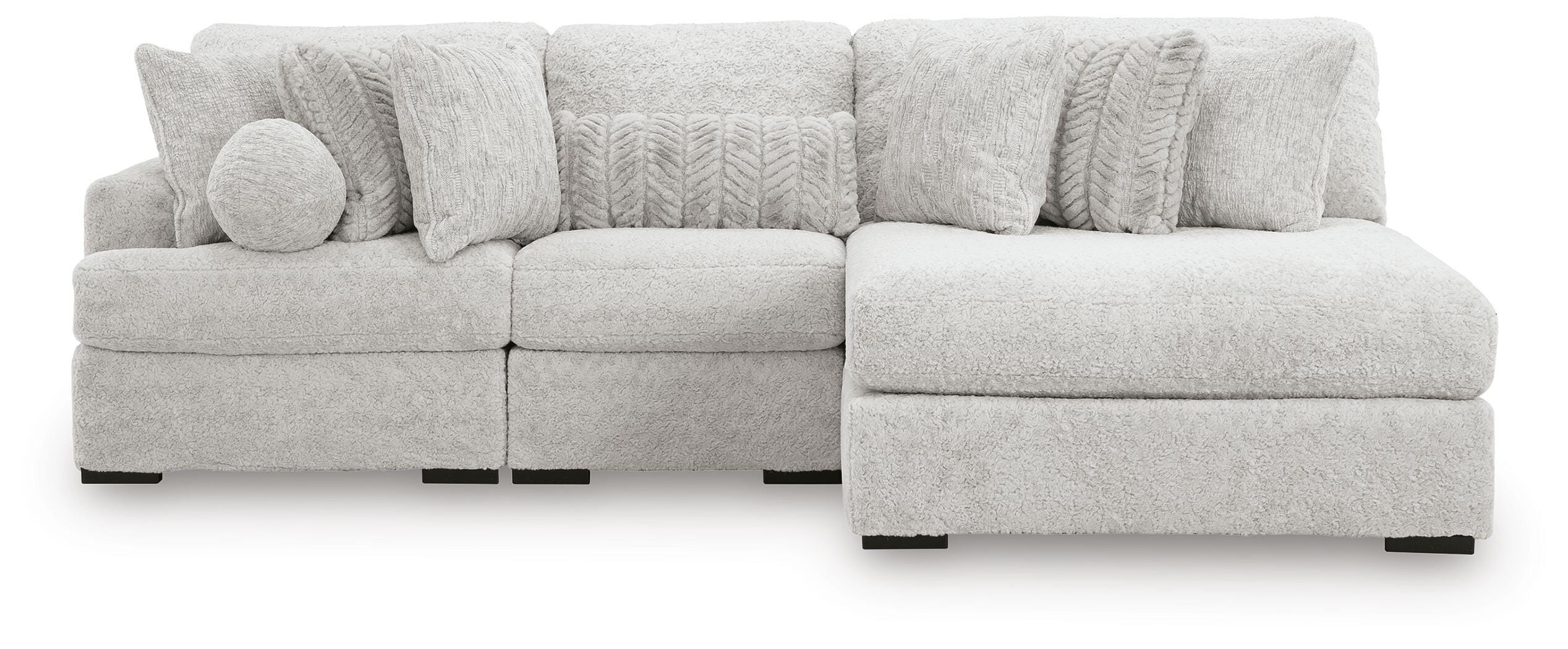 Cuddle Plush 3-Piece Sectional with RAF Chaise in Arctic Chenille and Velvet