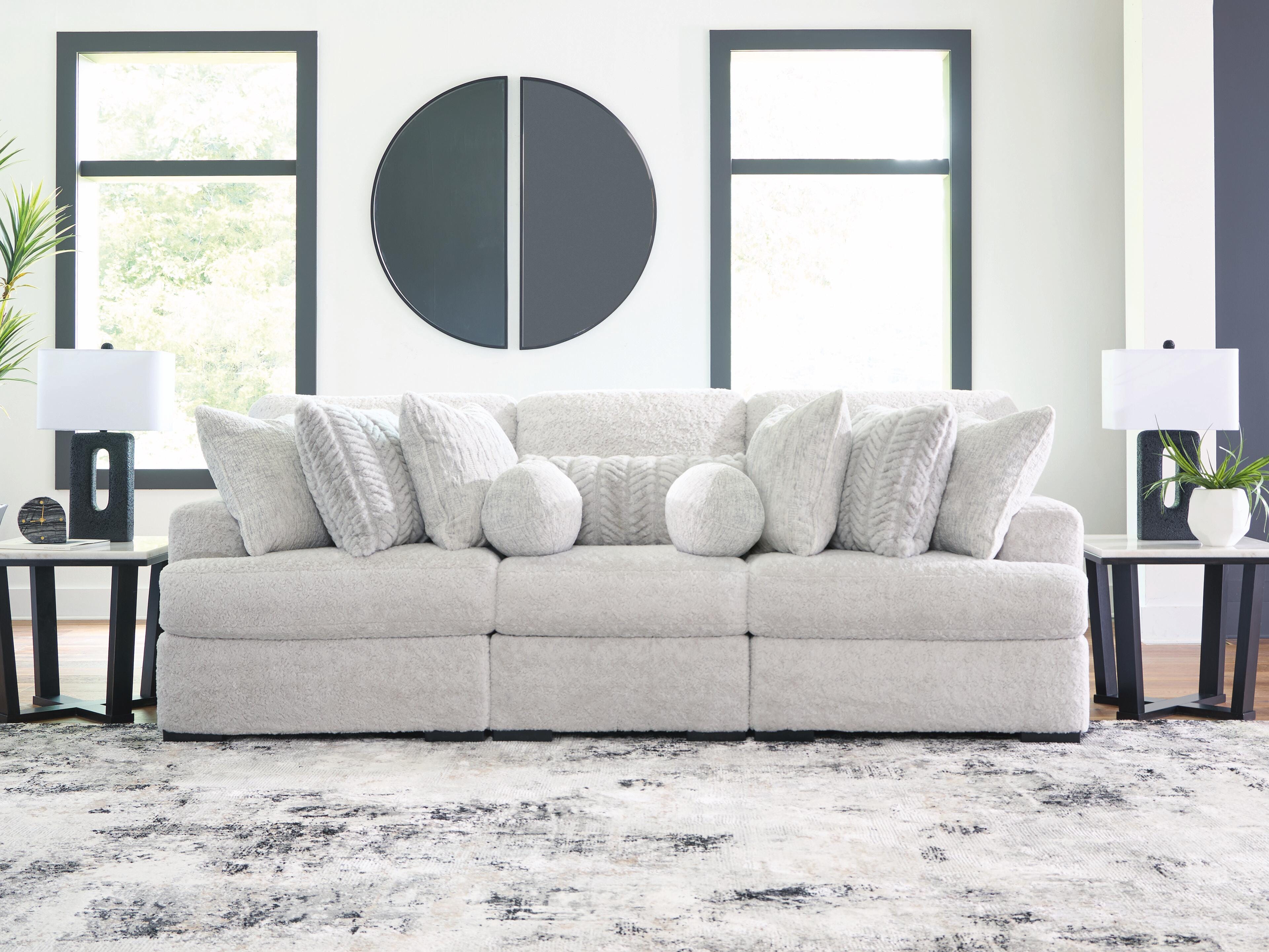 Cuddle Plush 3-Piece Sectional in Arctic Chenille and Velvet