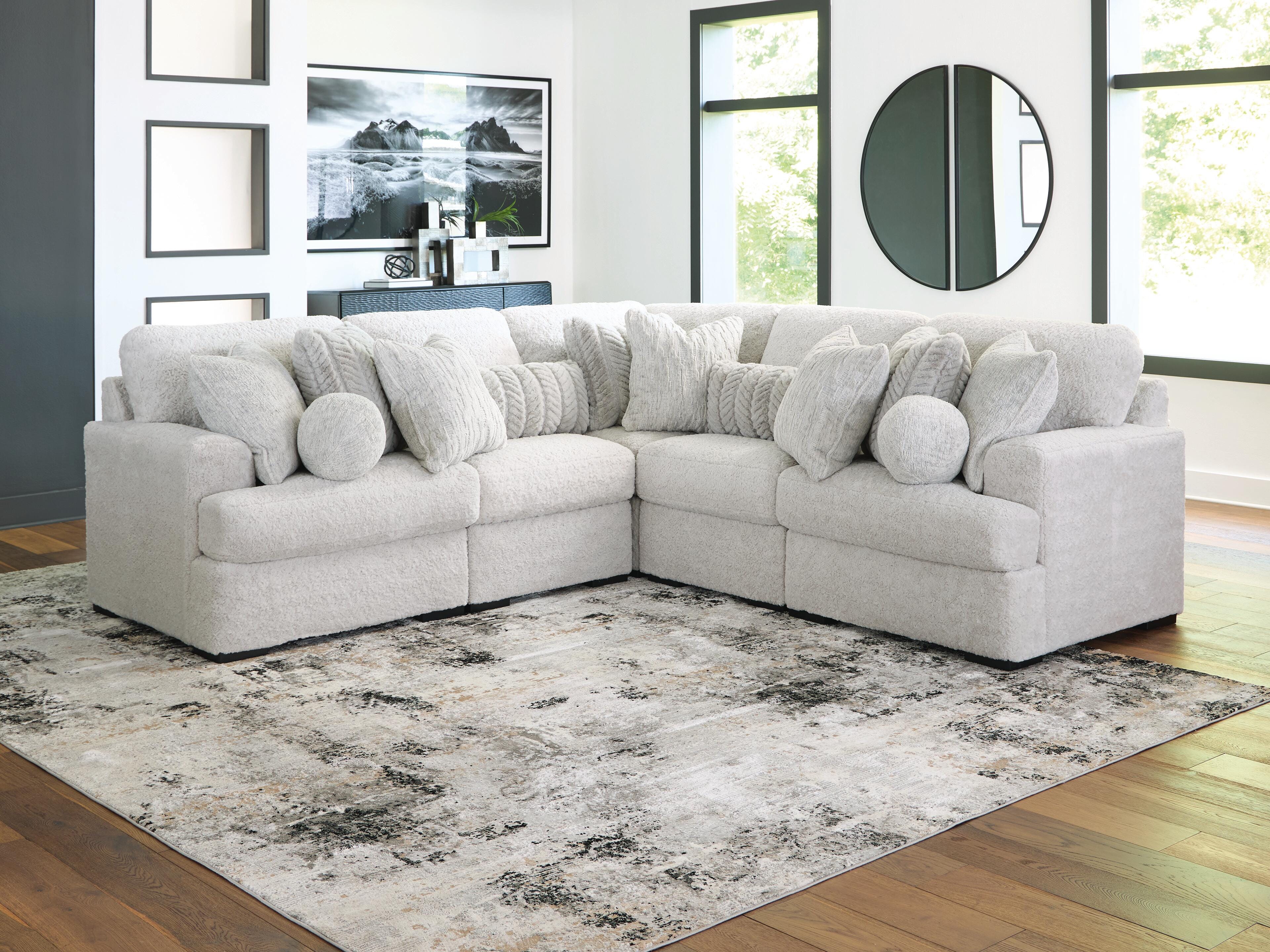Cuddle Plush 5-Piece Sectional in Arctic Chenille and Velvet