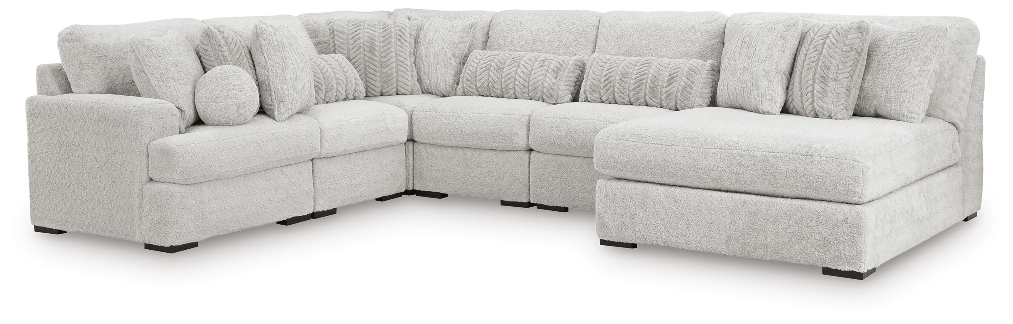 Cuddle Plush 6-Piece Sectional with Chaise in Arctic Chenille and Velvet
