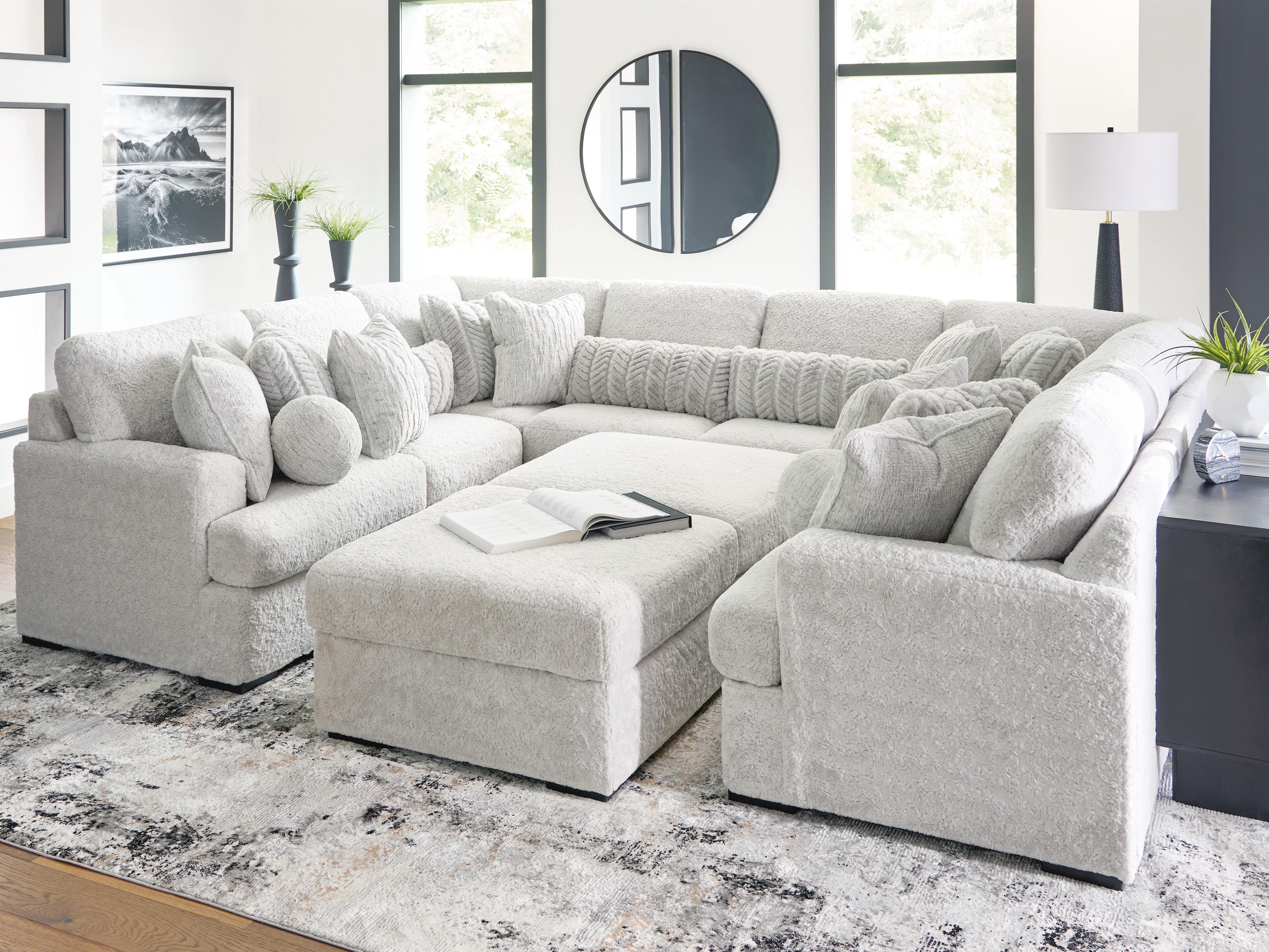 Cuddle Plush 10-Piece Sectional in Arctic Chenille and Velvet