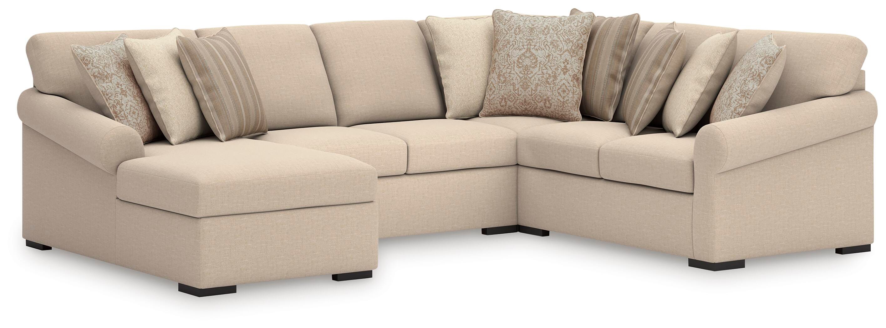 LadyMae 4-Piece LAF Chaise Sectional in Twill Performance Fabric and Next-Gen Nuvella