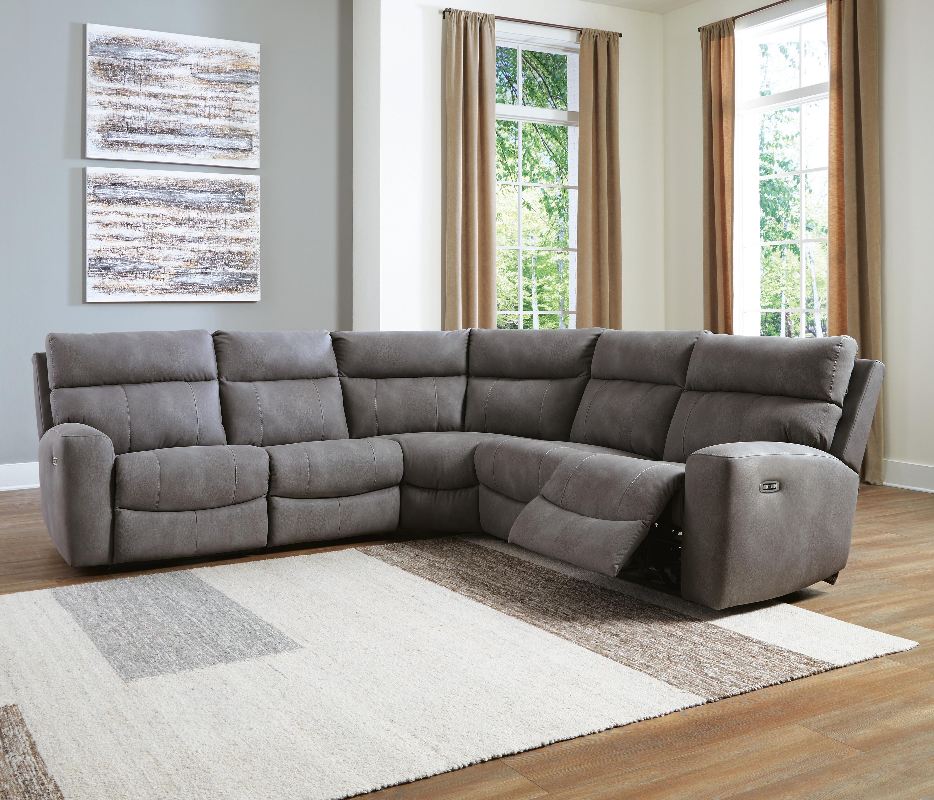 Next-Gen Durapella 5-Piece Power Reclining Sectional in Slate Microfiber