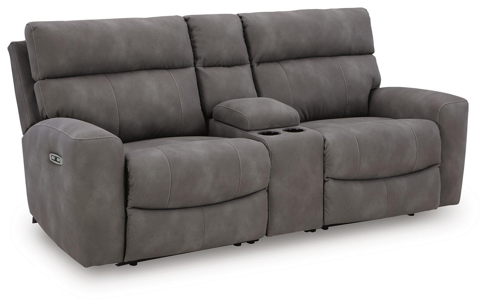 Next-Gen Durapella 3-Piece Power Reclining Sectional Loveseat with Console in Slate Microfiber