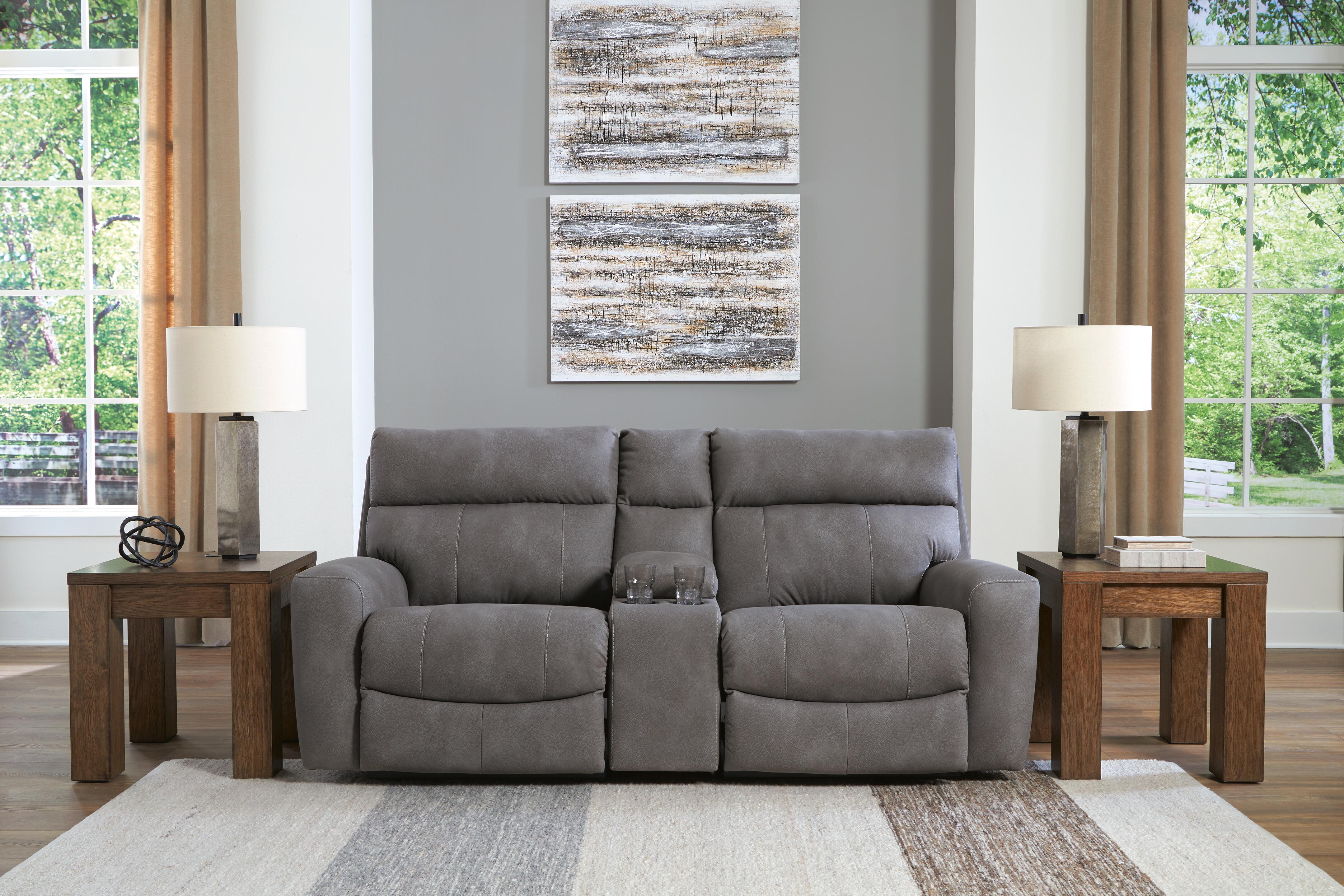 Next-Gen Durapella 3-Piece Power Reclining Sectional Loveseat with Console in Slate Microfiber