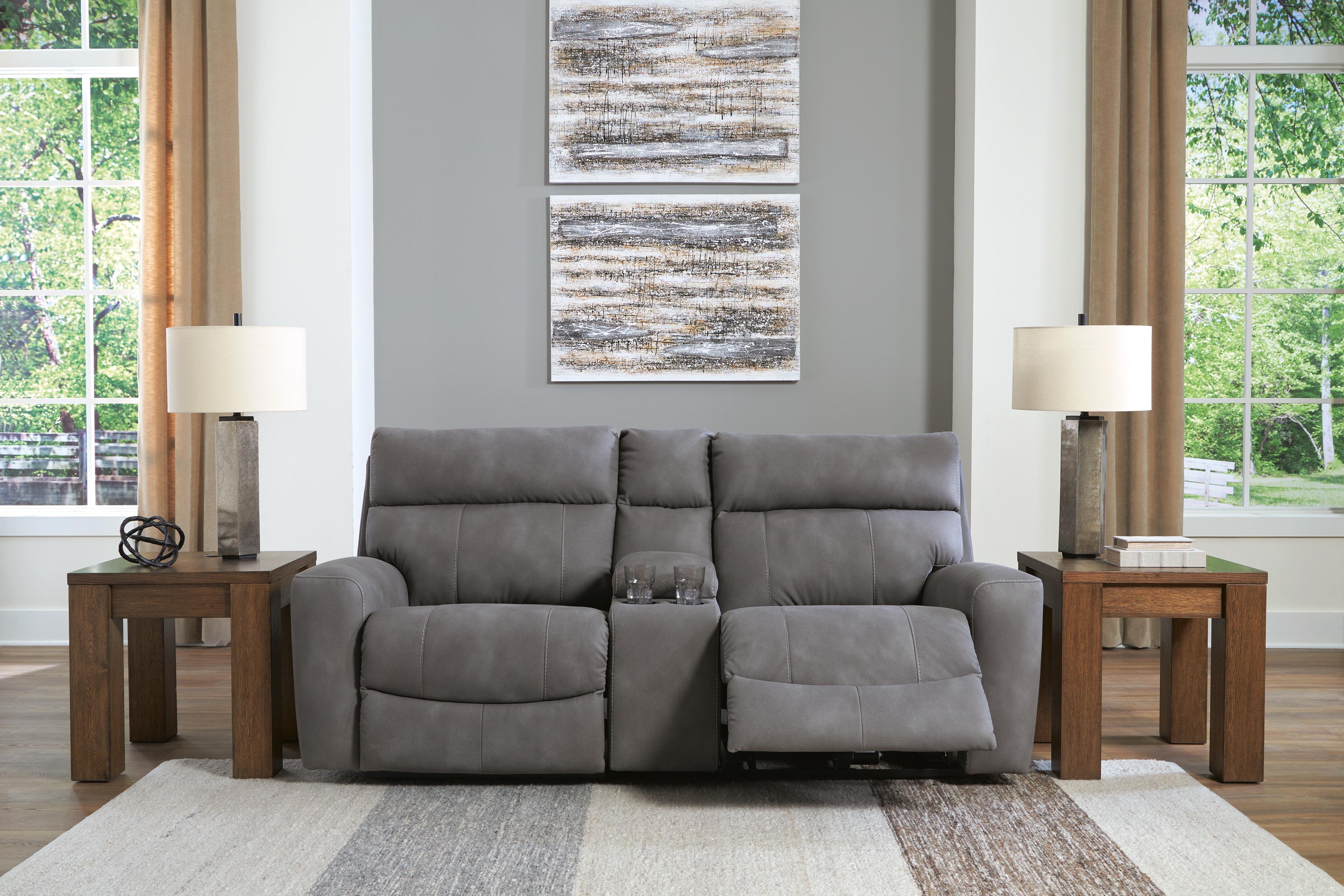 Next-Gen Durapella 3-Piece Power Reclining Sectional Loveseat with Console in Slate Microfiber