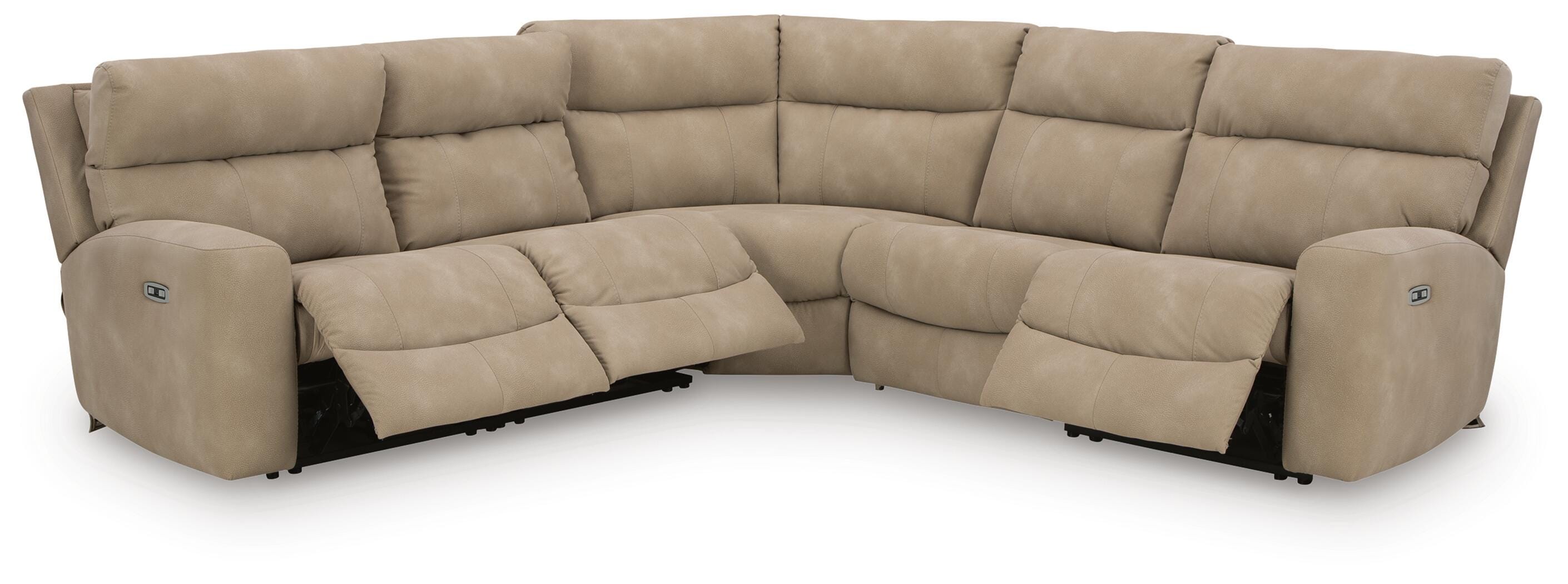 Next-Gen Durapella 5-Piece Power Reclining Sectional in Sand Microfiber