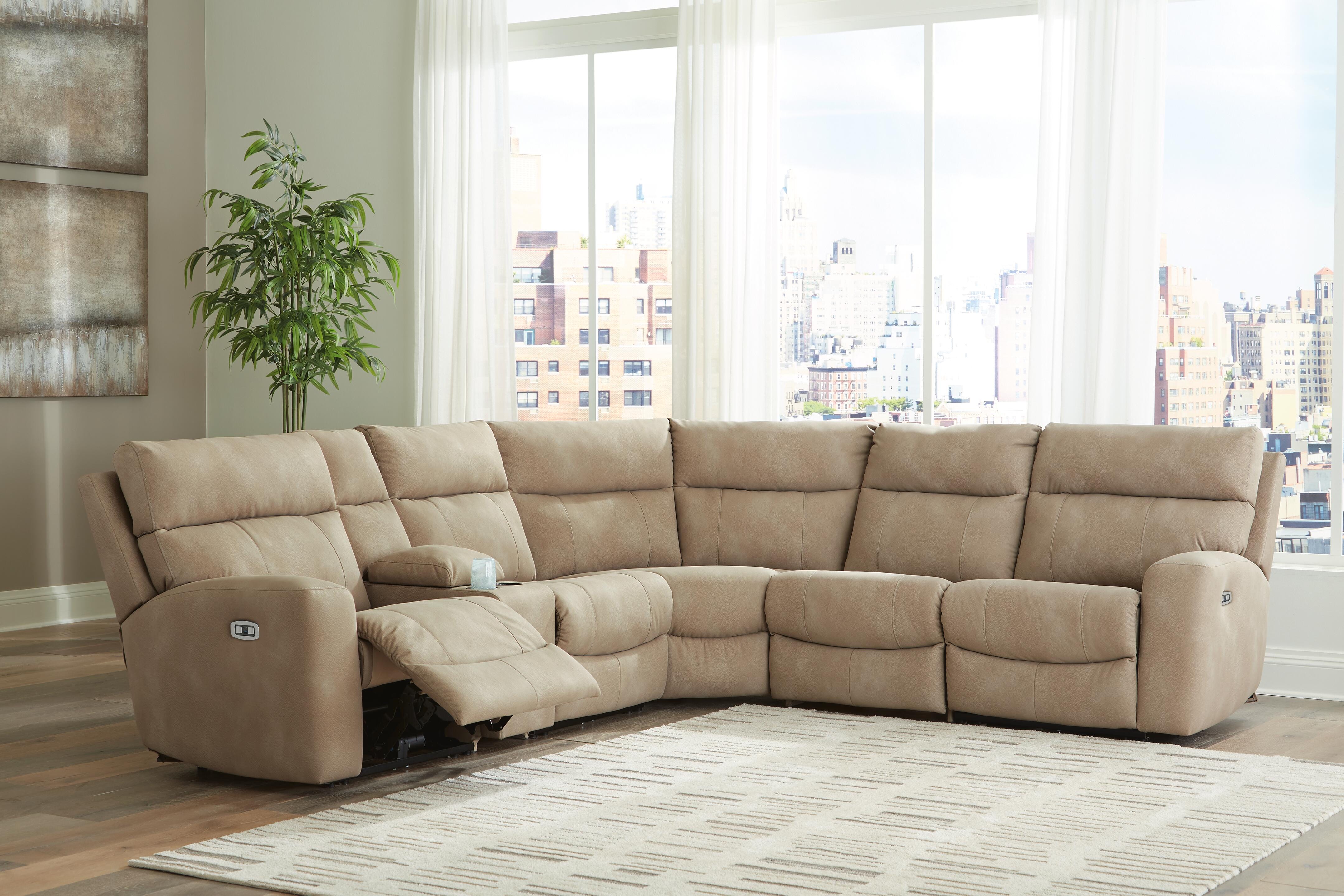 Next-Gen Durapella 6-Piece Power Reclining Sectional in Sand Microfiber
