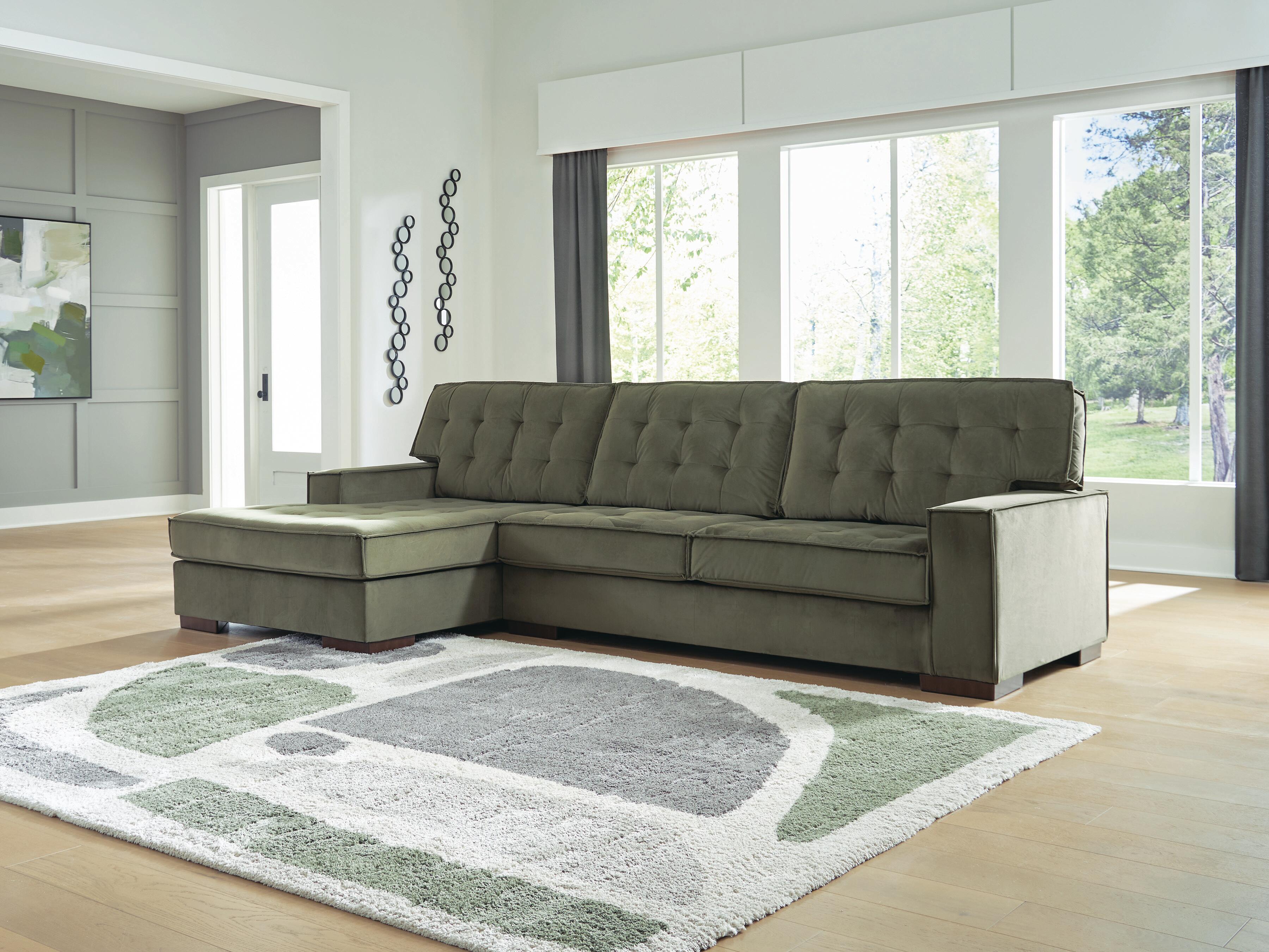 Caspian-Town 2-Piece LAF Chaise Sectional in Olive Velvet