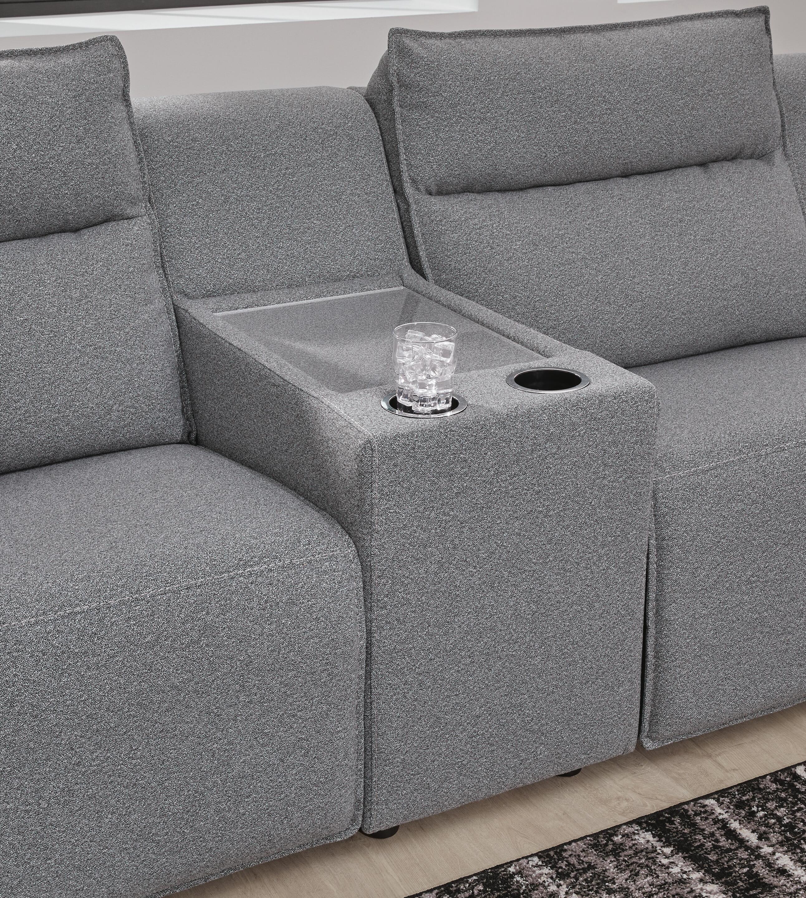 Modmax II 7-Piece LAF Chaise Power Reclining Sectional and Audio Console in Salt and Pepper