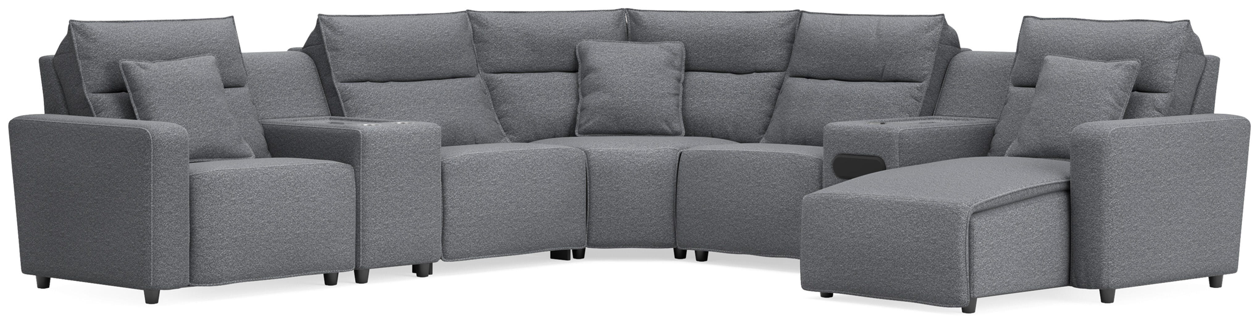 Modmax II 7-Piece RAF Chaise Power Reclining Sectional and Audio System in Salt and Pepper