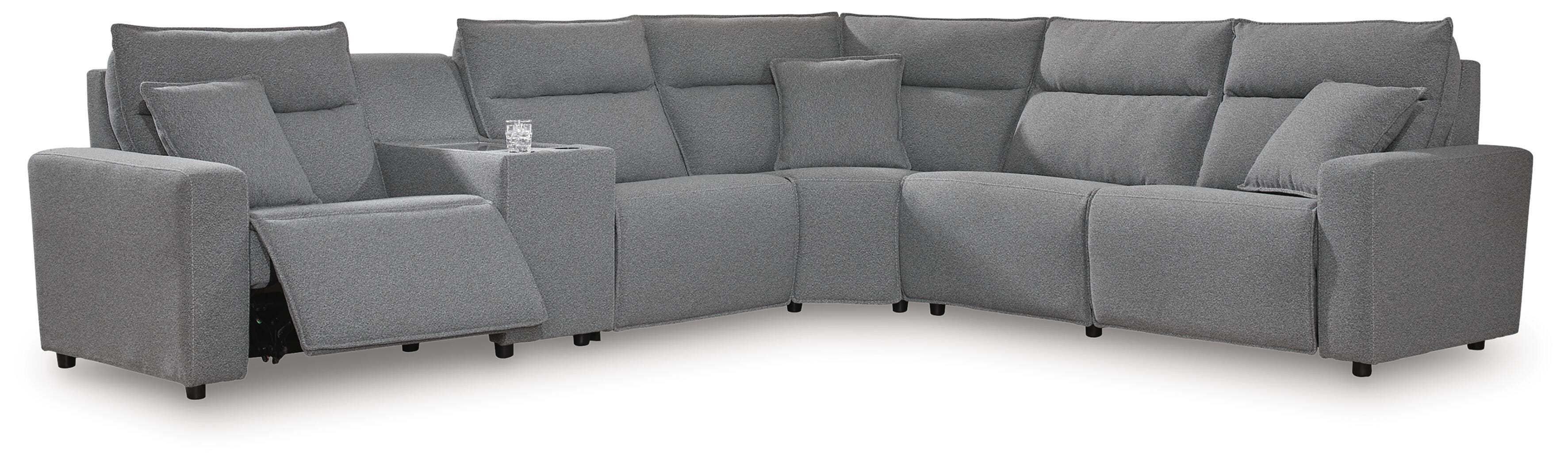 Modmax II 6-Piece Reclining Sectional with Console in Salt and Pepper Next-Gen Nuvella