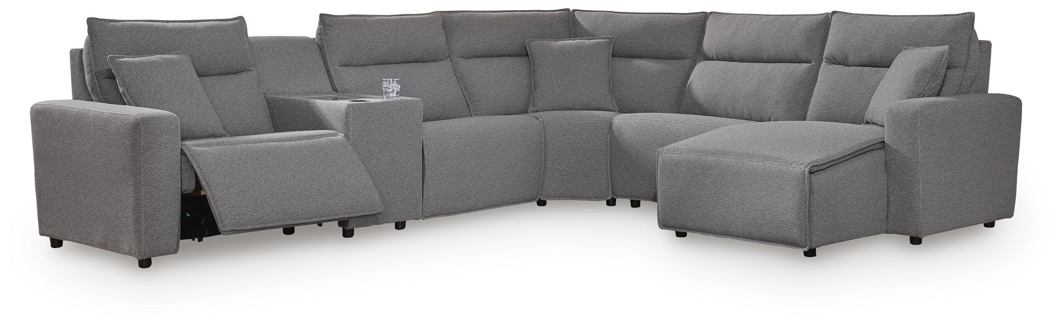 Modmax II 6-Piece RAF Chaise Power Reclining Sectional and Console in Salt and Pepper Next-Gen Nuvella