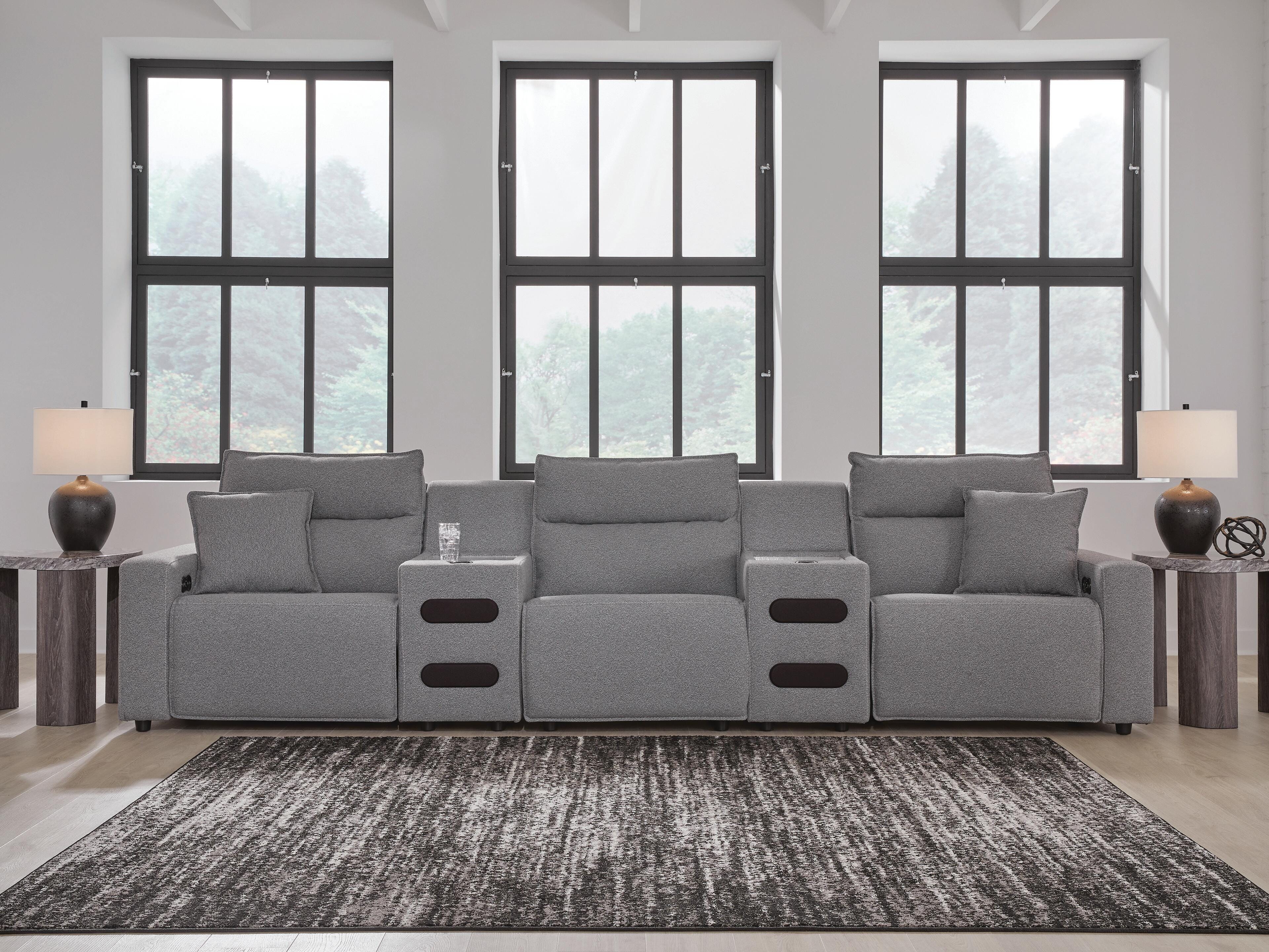 Modmax II 5-Piece Power Reclining Sectional with Audio Consoles in Salt and Pepper Next-Gen Nuvella