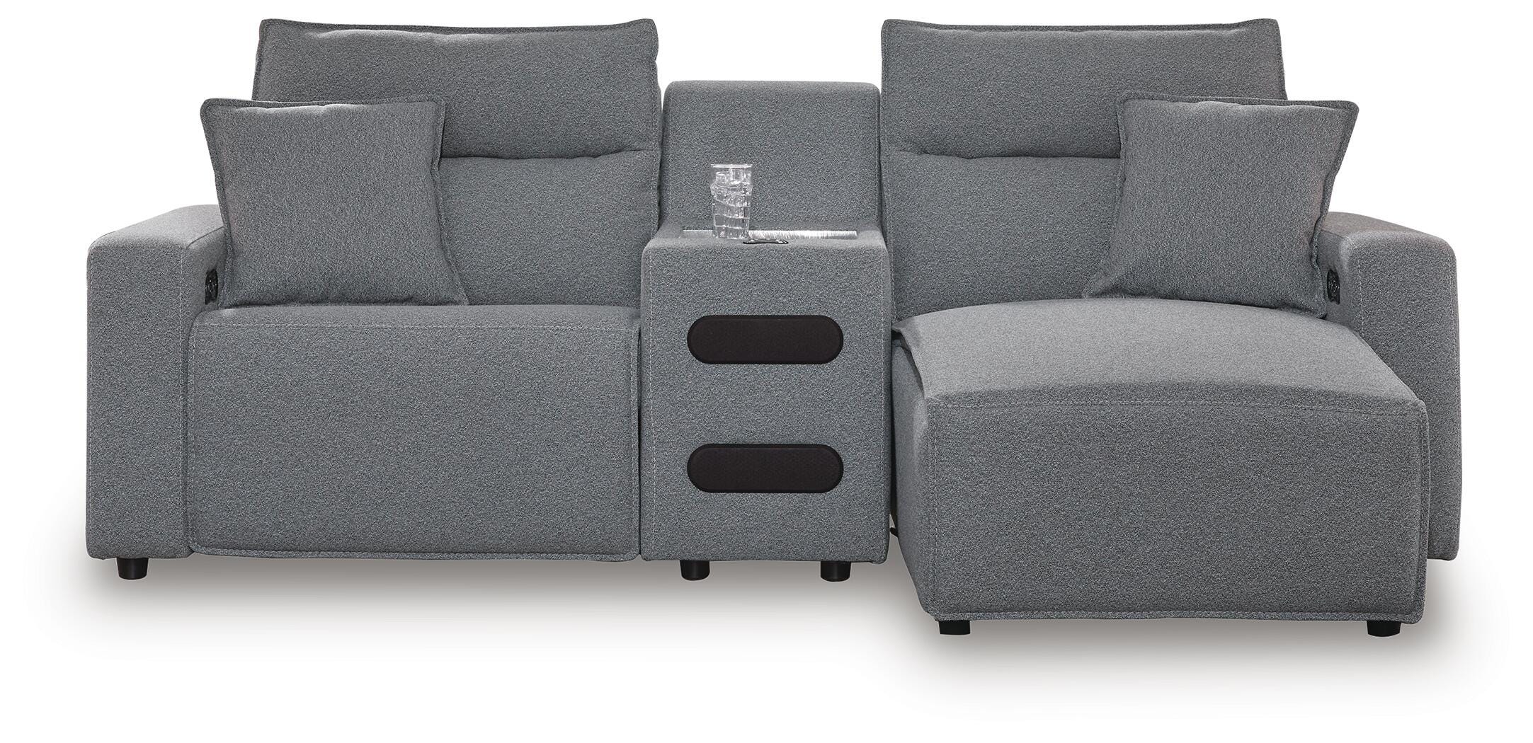 Modmax II 3-Piece RAF Chaise Power Reclining Sectional and Audio Console in Salt and Pepper Next-Gen Nuvella