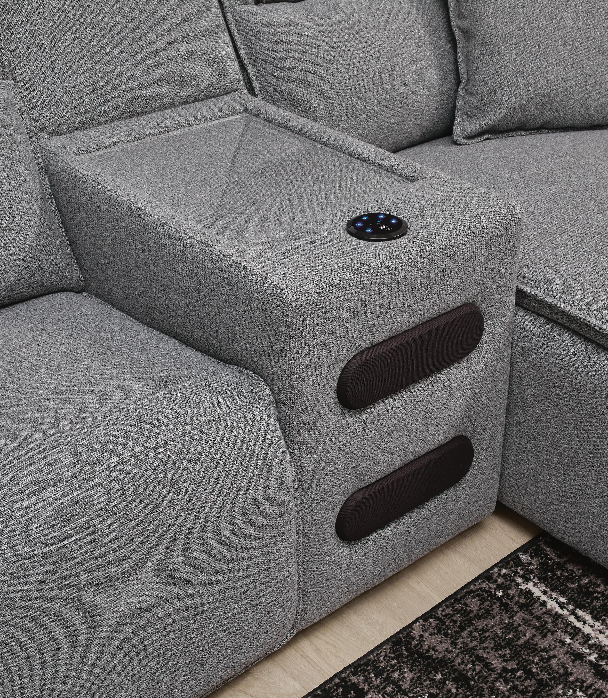 Modmax II 7-Piece LAF Chaise Power Reclining Sectional and Audio Console in Salt and Pepper