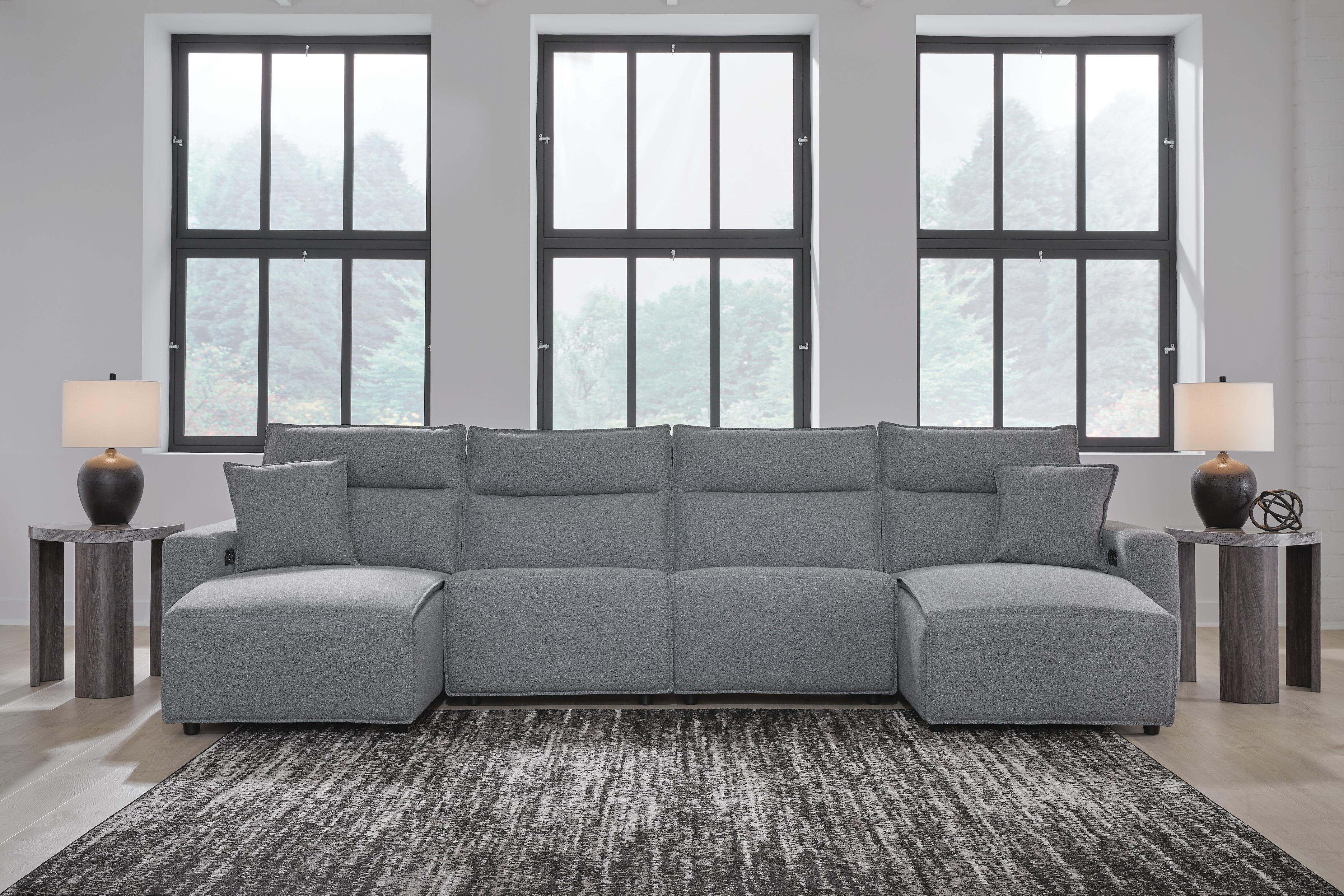 Modmax II 4-Piece Reclining Sectional with Double Chaise in Salt and Pepper Next-Gen Nuvella
