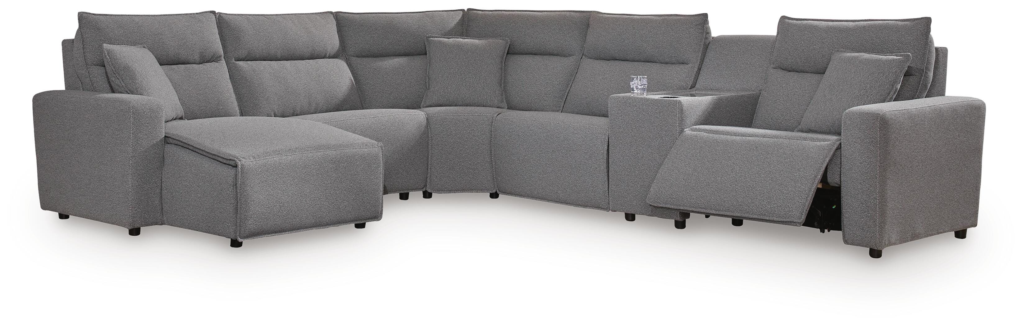 Modmax II 6-Piece LAF Chaise Power Reclining Sectional and Console in Salt and Pepper Next-Gen Nuvella