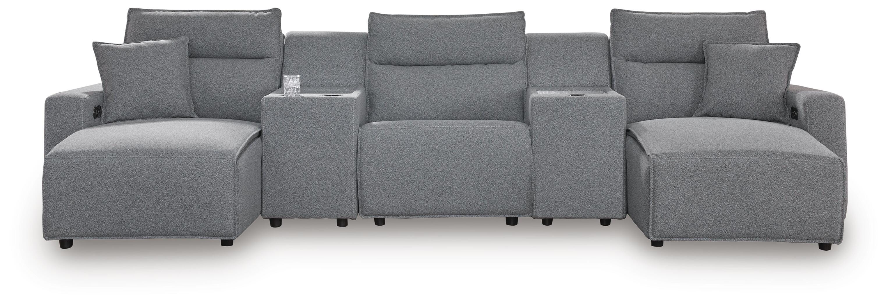 Modmax II 5-Piece Double Chaise Power Reclining Sectional and Consoles in Salt and Pepper Next-Gen Nuvella