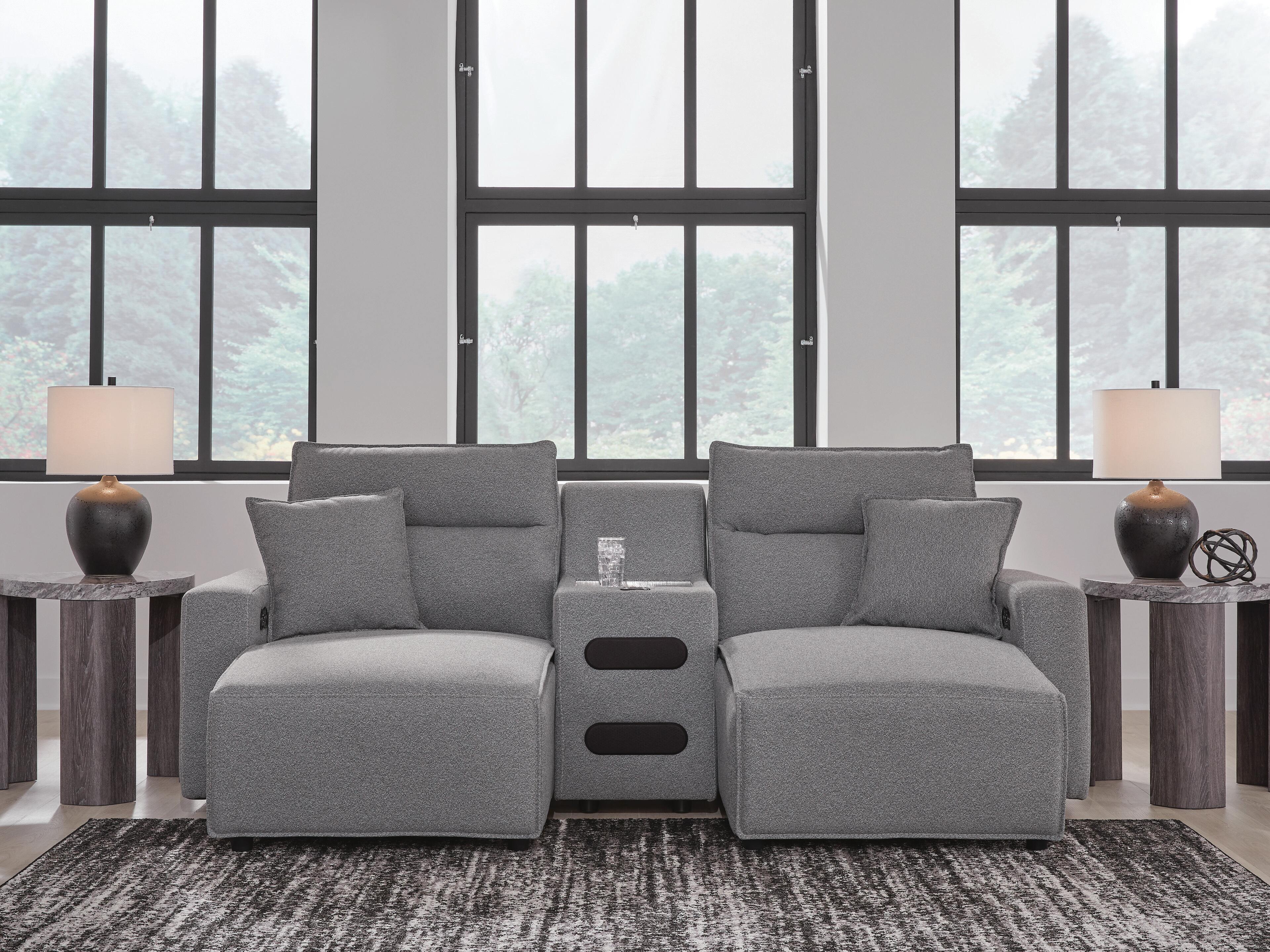 Modmax II 3-Piece Double Chaise Power Reclining Sectional and Audio Console in Salt and Pepper Next-Gen Nuvella