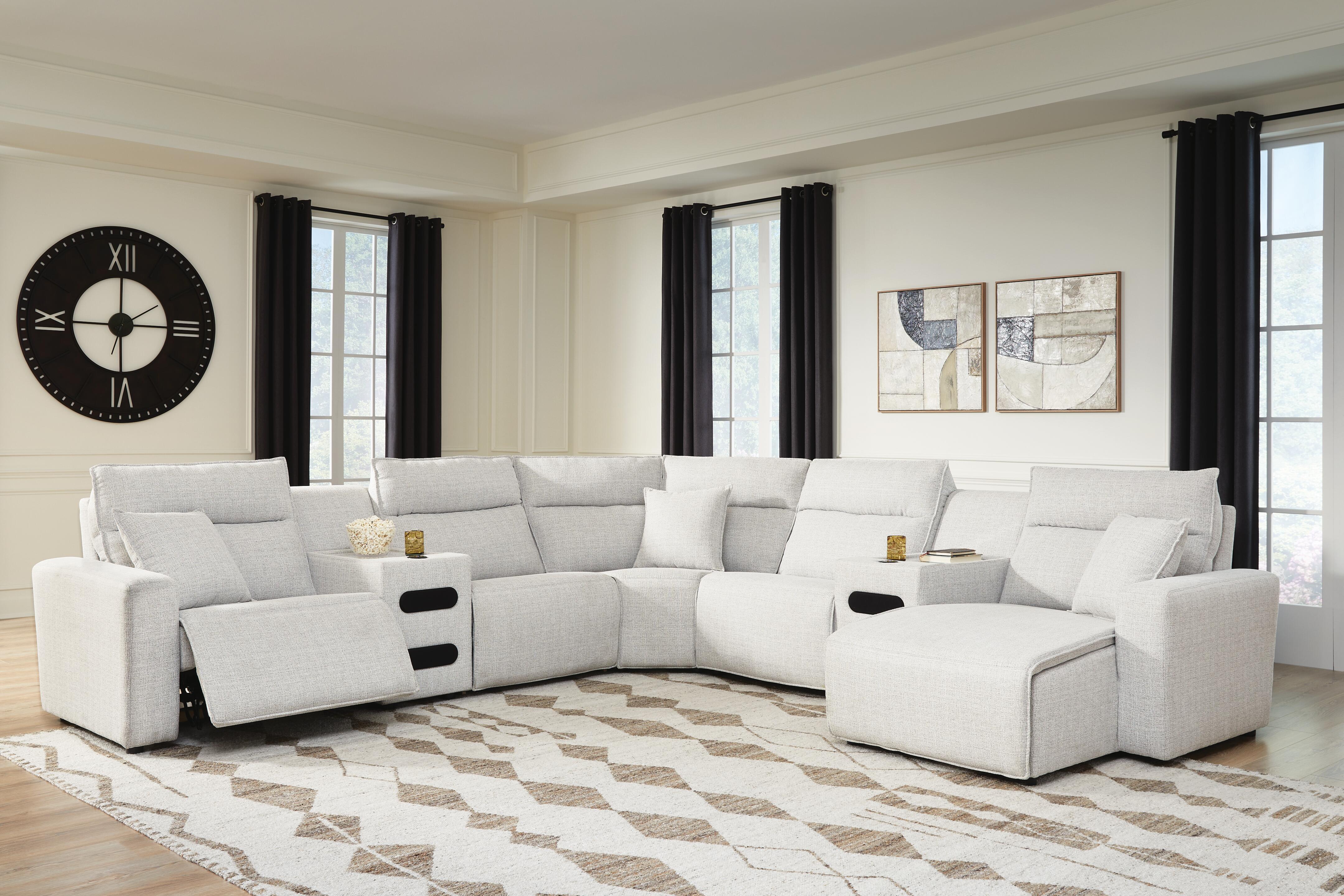 Modmax II 7-Piece RAF Chaise Power Reclining Sectional and Audio Consoles in Stone