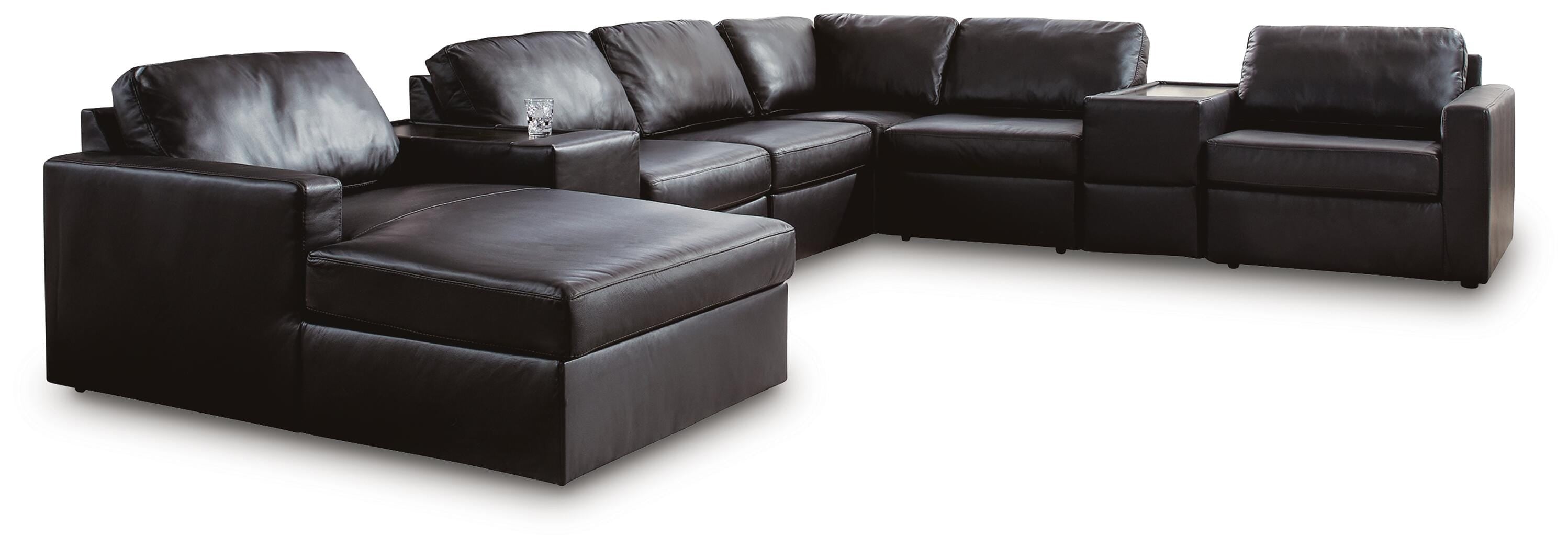 Modmax II 8-Piece LAF Chaise Sectional and Storage Consoles in Black Leather