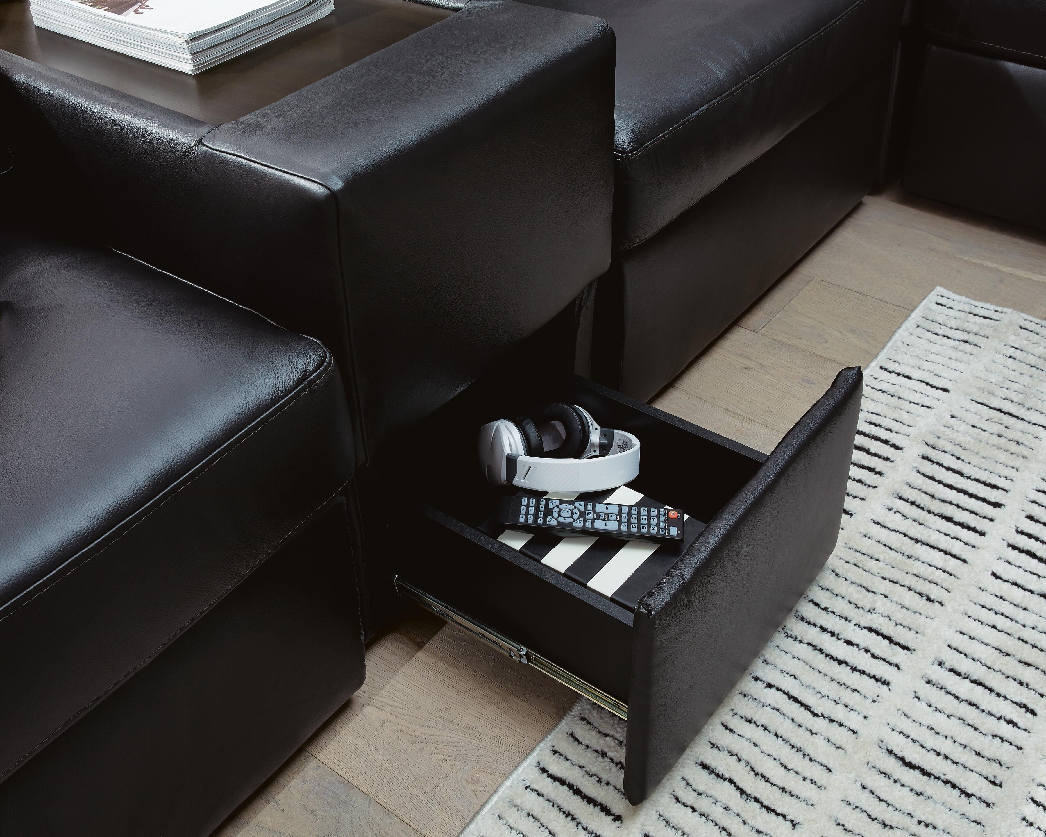 Modmax II 8-Piece LAF Chaise Sectional and Storage Consoles in Black Leather