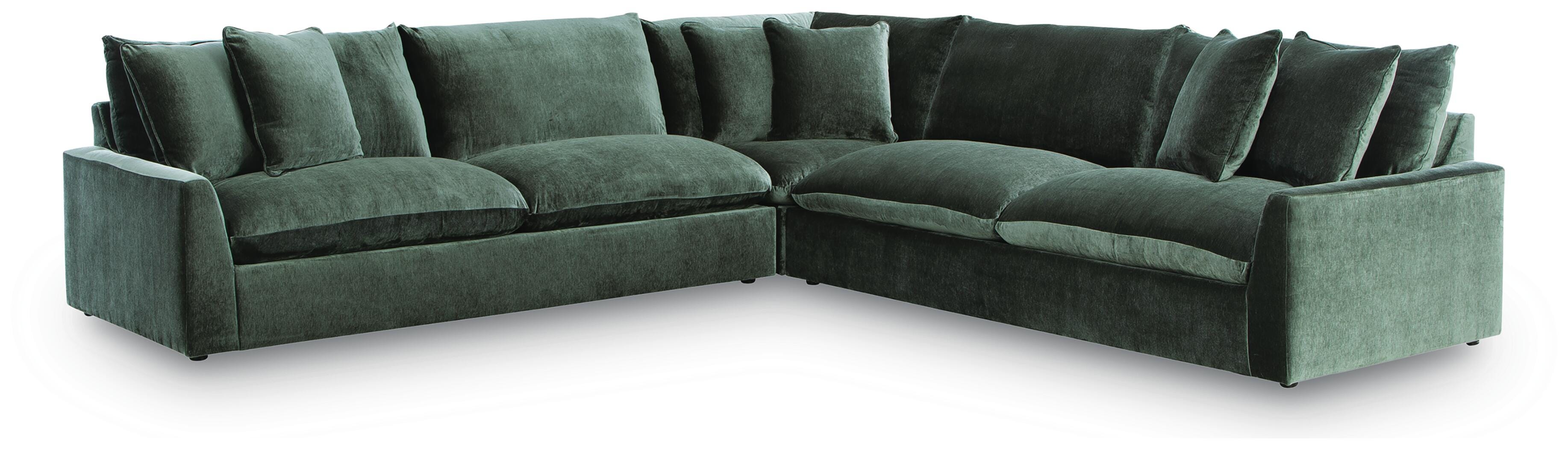 Carriage View 3-Piece Sectional in Jade Velvet