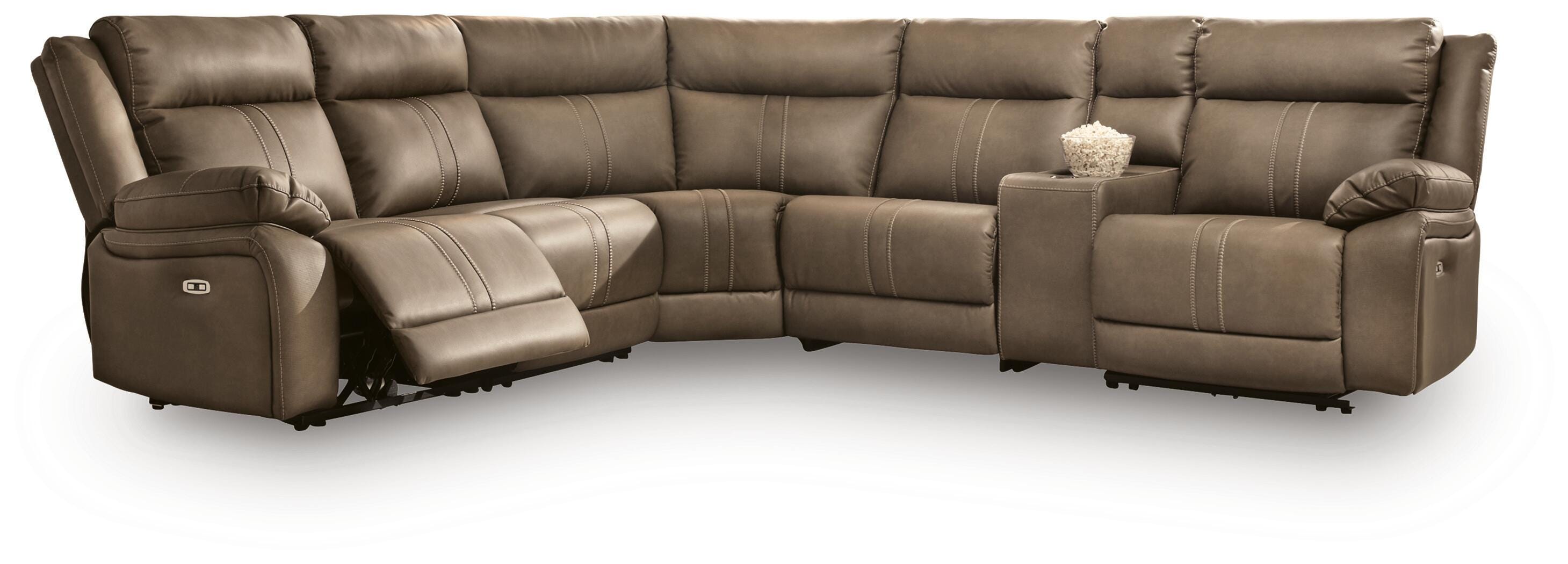Max-Momentum 6-Piece Power Reclining Sectional w/ Audio Console in Biscotti