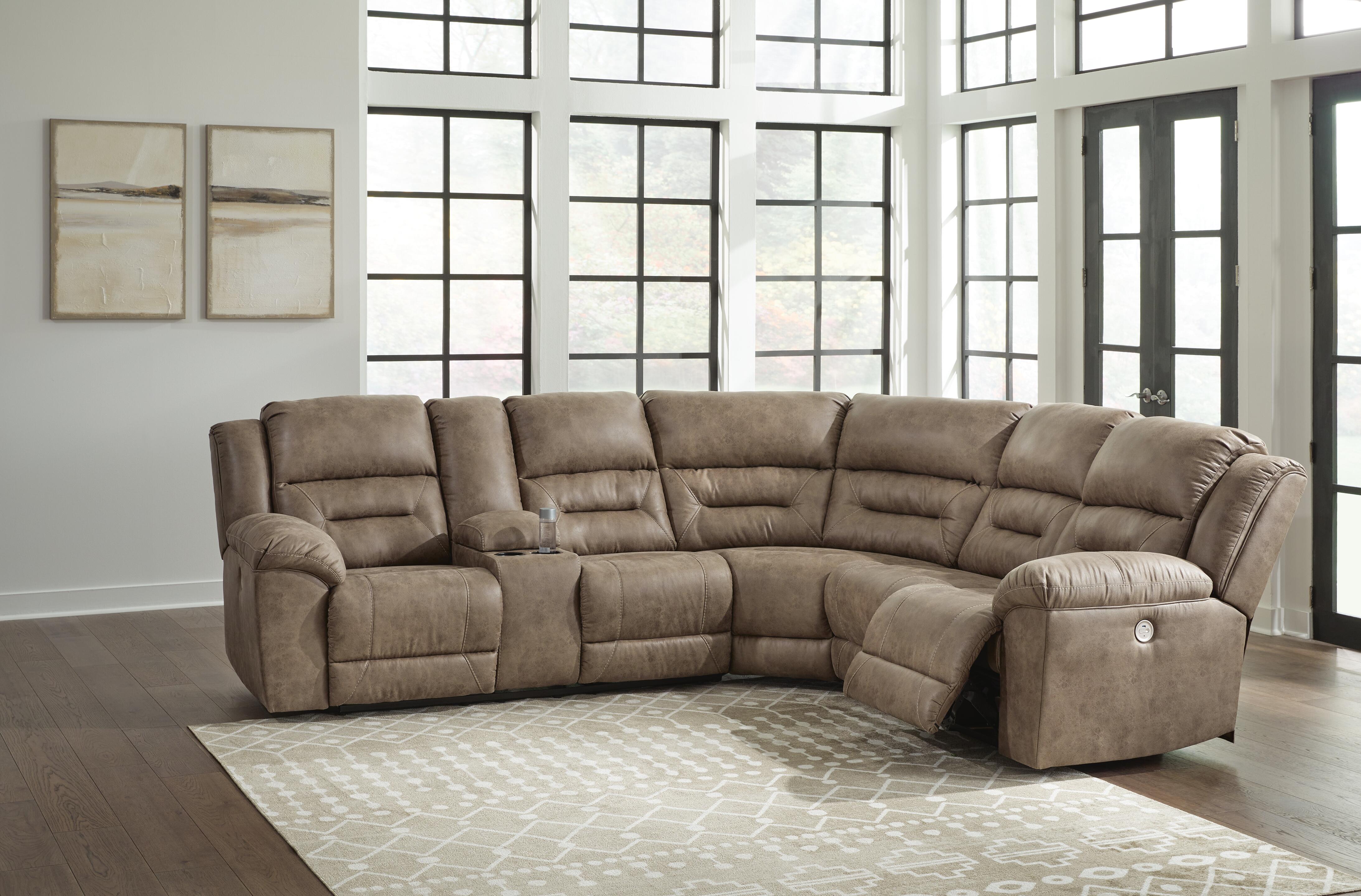 Ravenel 3-Piece Power Reclining Sectional in Fossil Faux Leather