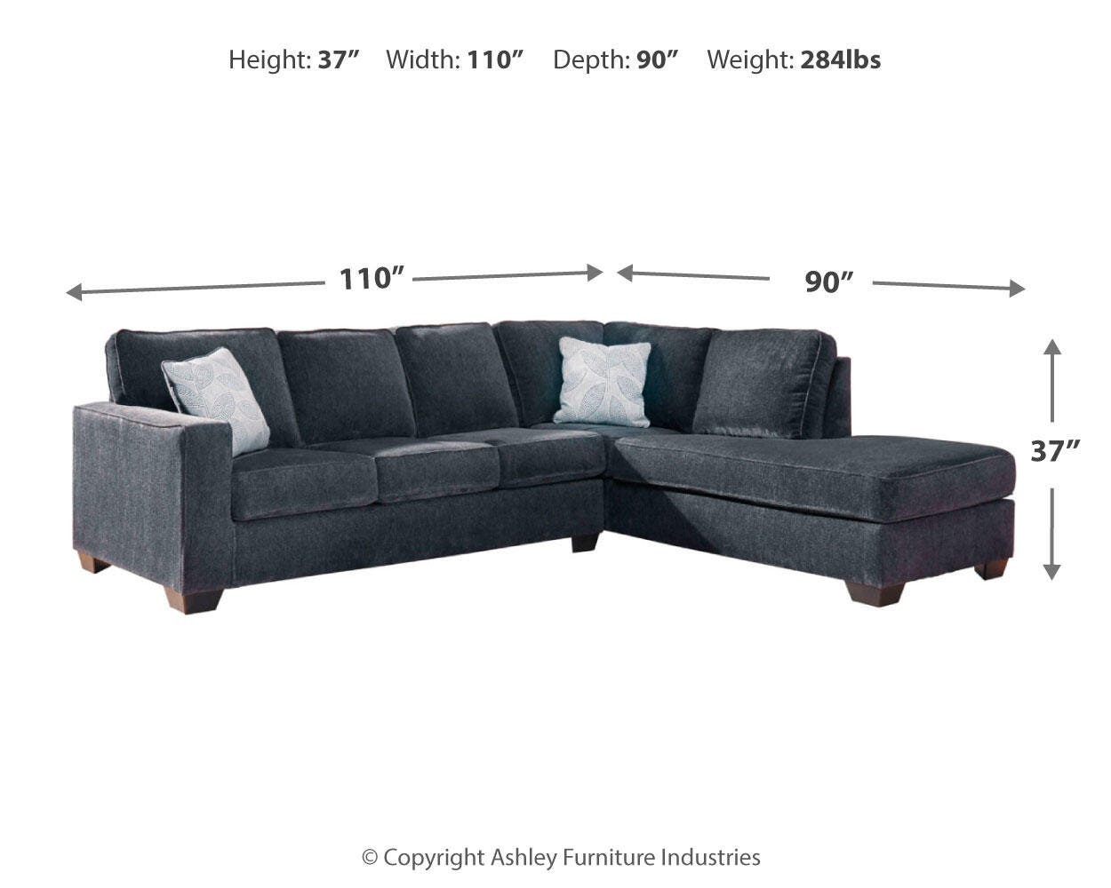 Altari 2-Piece RAF Chaise Sleeper Sectional in Slate Chenille