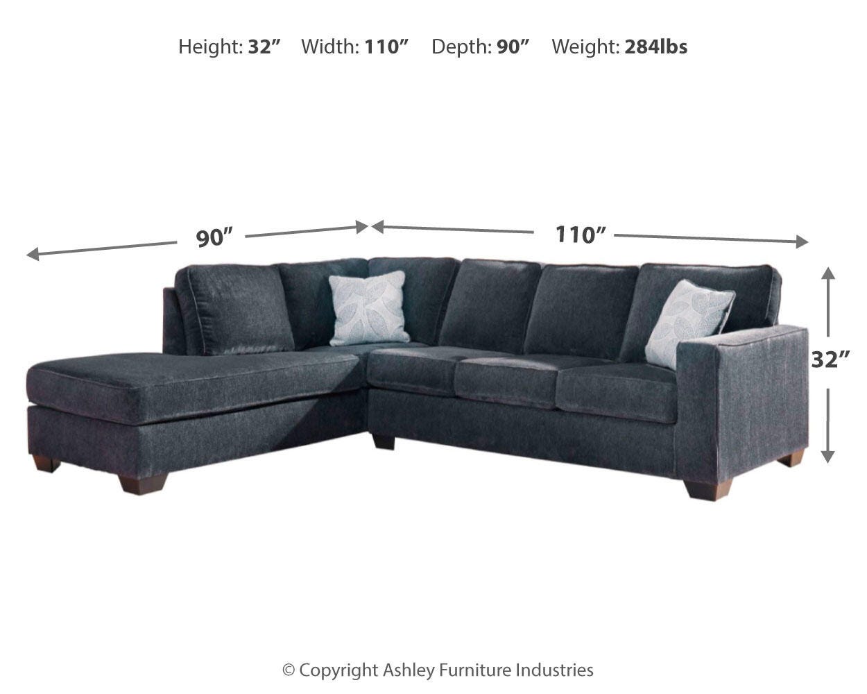 Altari 2-Piece LAF Chaise Sleeper Sectional in Slate Chenille