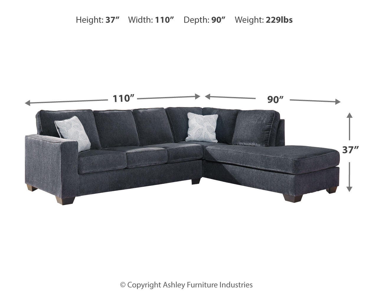 Altari 2-Piece RAF Chaise Sectional in Slate Chenille