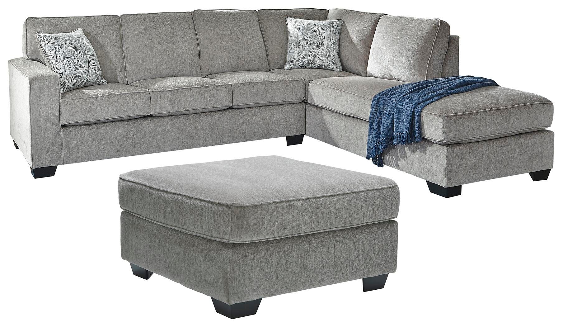 Altari 2-Piece Sectional with Chaise and Oversized Ottoman in Alloy