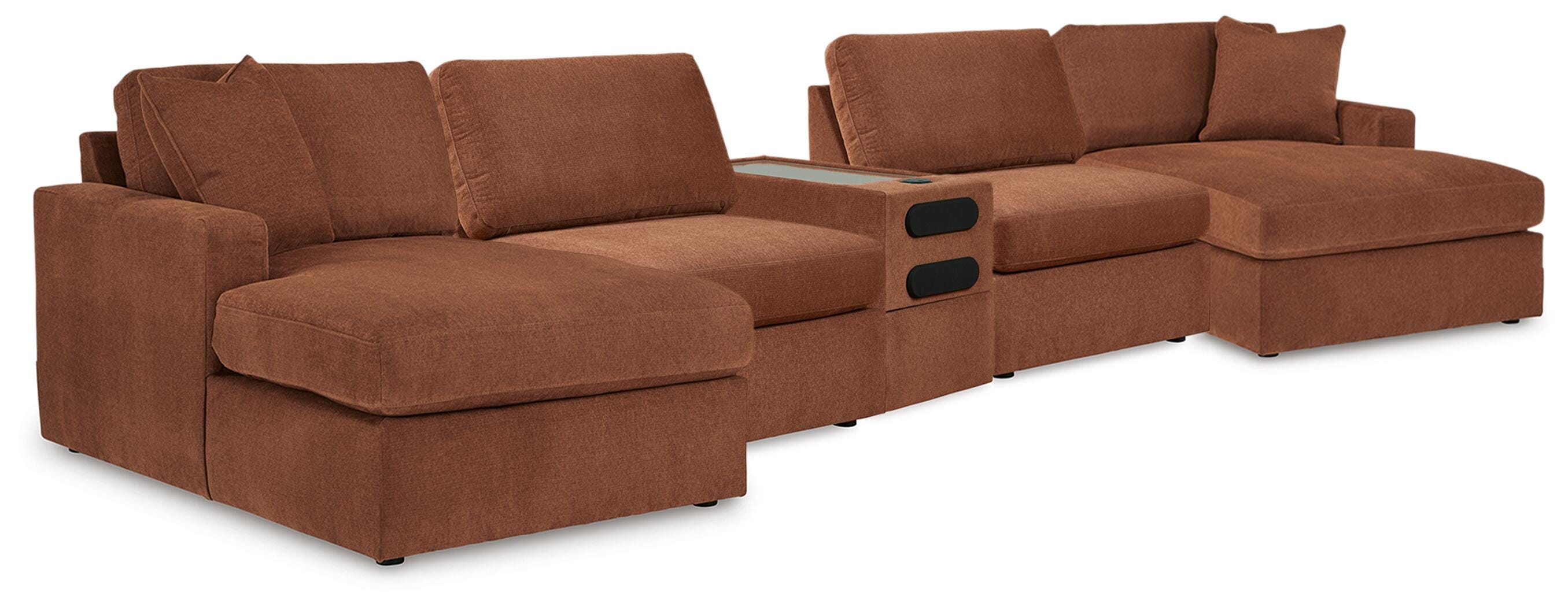 Modmax 5 Piece Sectional with Audio Console in Spice Performance Fabric and Next-Gen Nuvella