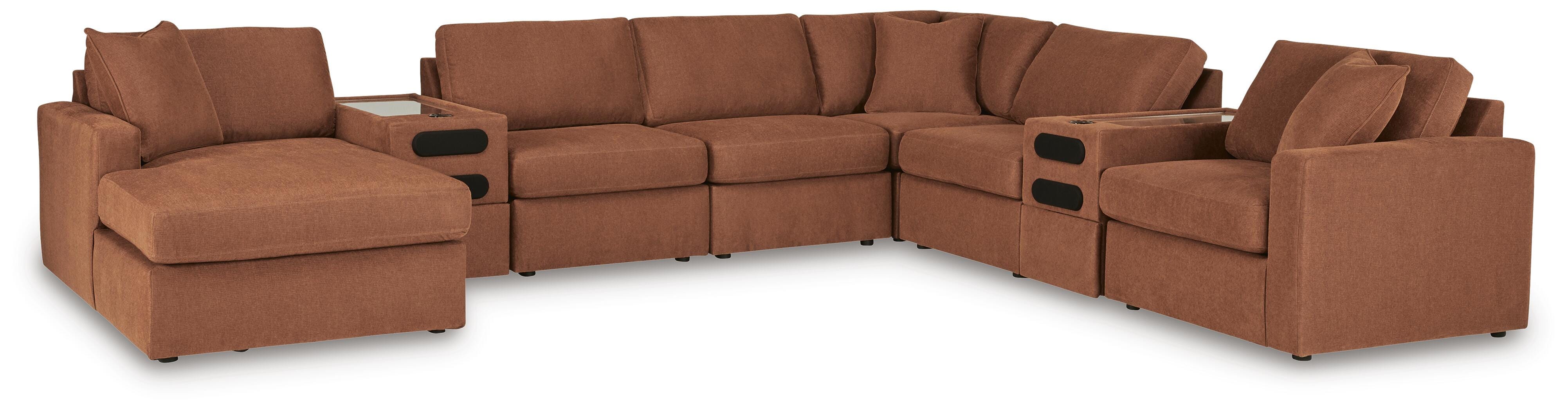 Modmax 8-PC Sectional and Audio Consoles in Spice Performance Fabric and Next-Gen Nuvella