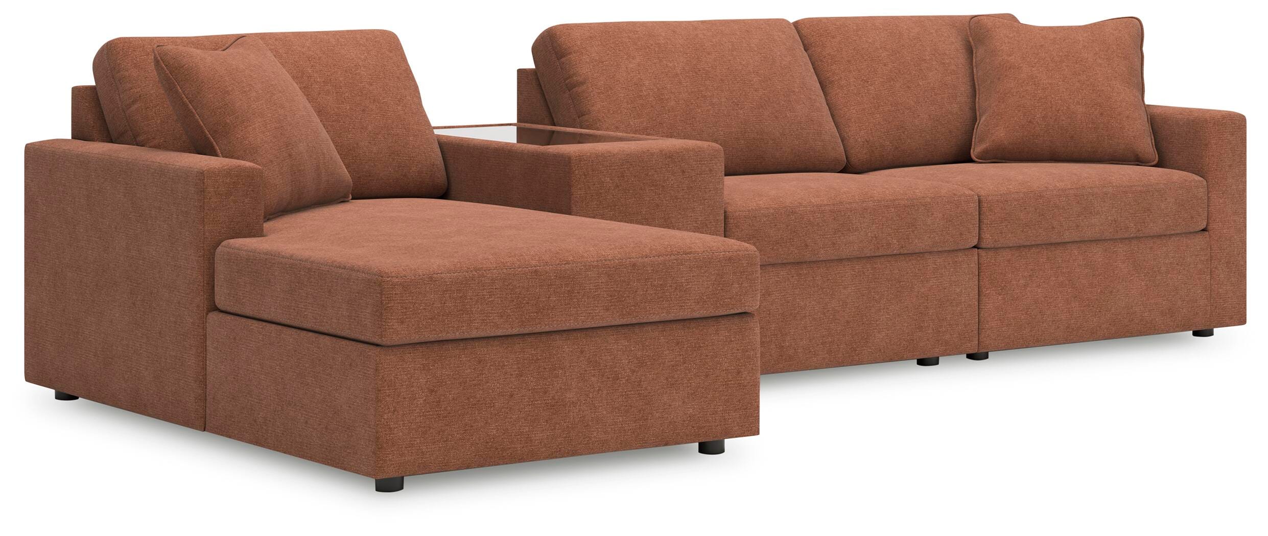 Modmax 4-Piece LAF Chaise Sectional and Storage Console in Spice Performance Fabric and Next-Gen Nuvella