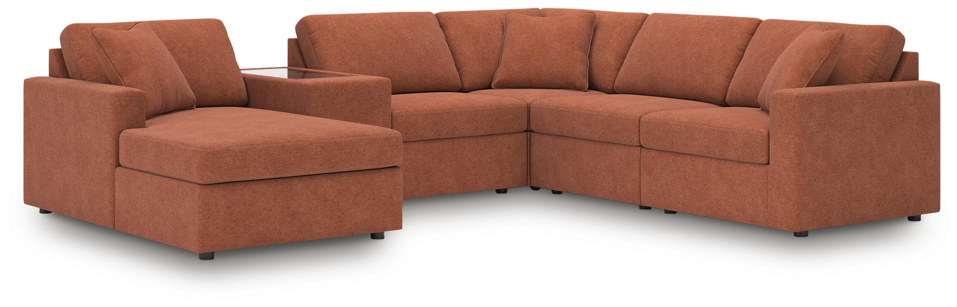 Modmax 6-Piece LAF Chaise Sectional in Spice Performance Fabric and Next-Gen Nuvella