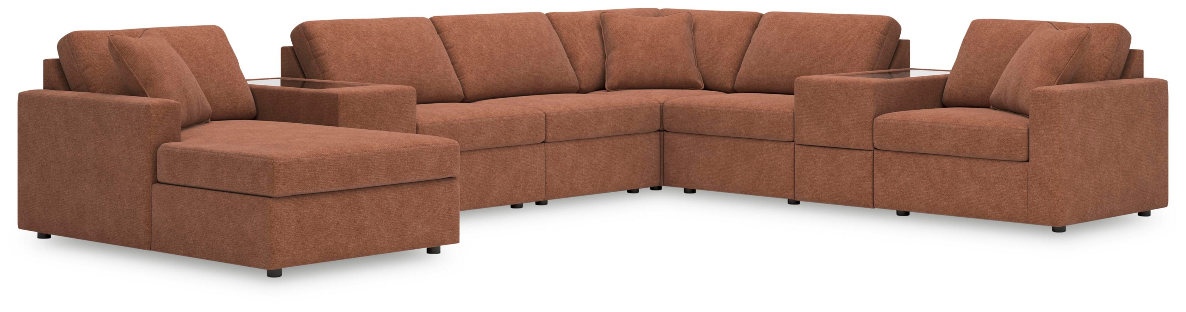 Modmax 8-Piece LAF Chaise Sectional and Storage Consoles in Spice Performance Fabric and Next-Gen Nuvella