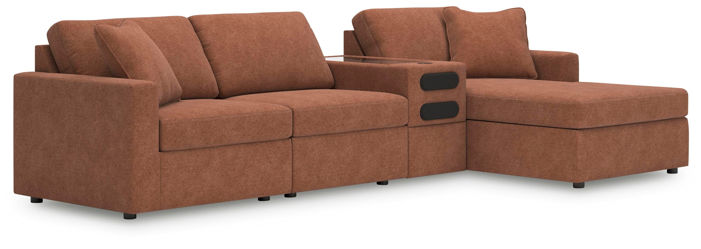 Modmax 4-Piece RAF Chaise Sectional and Audio Console in Spice Performance Fabric and Next-Gen Nuvella