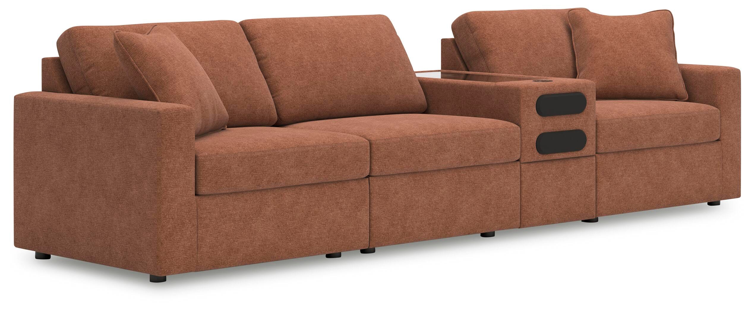 Modmax 4-Piece Sectional with Audio Console in Spice Performance Fabric and Next-Gen Nuvella