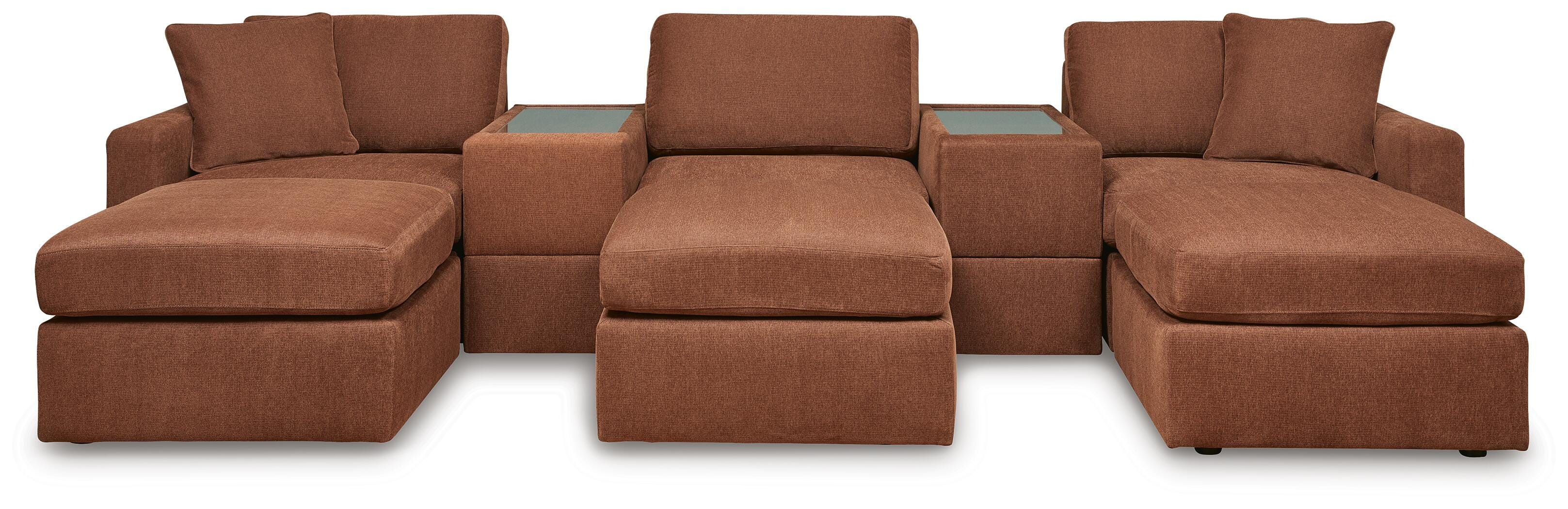 Modmax 5-Piece Sectional and 3 Ottomans in Spice