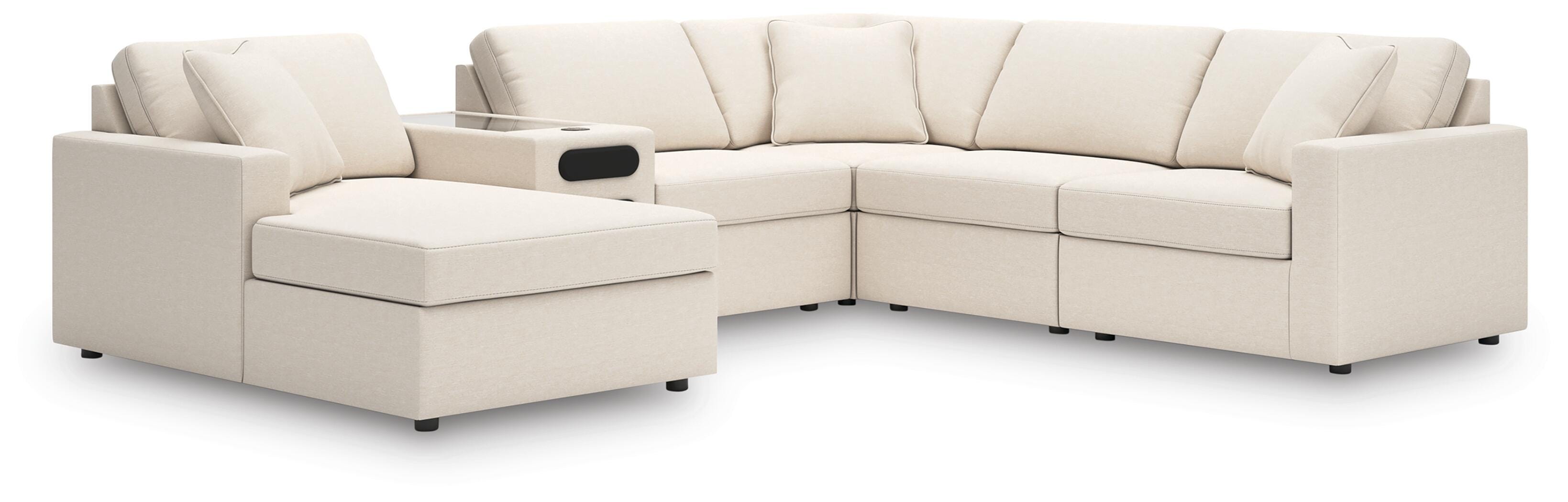 Modmax 6-Piece Sectional with Audio System and LAF Chaise in Oyster Performance Fabric and Next-Gen Nuvella