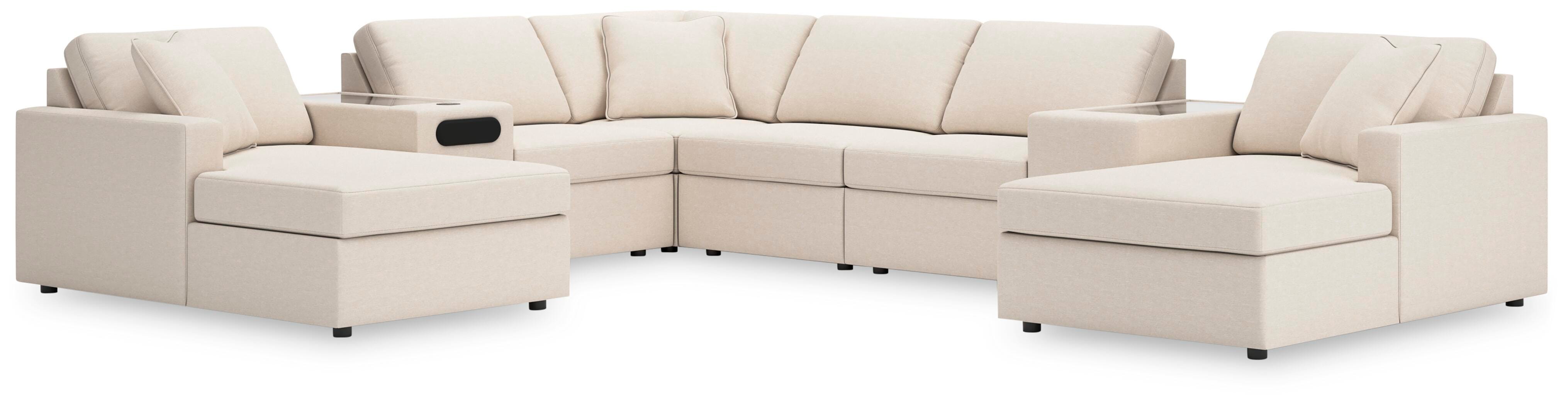 Modmax 8-Piece Double Chaise Sectional with Audio and Storage Consoles in Oyster Performance Fabric and Next-Gen Nuvella