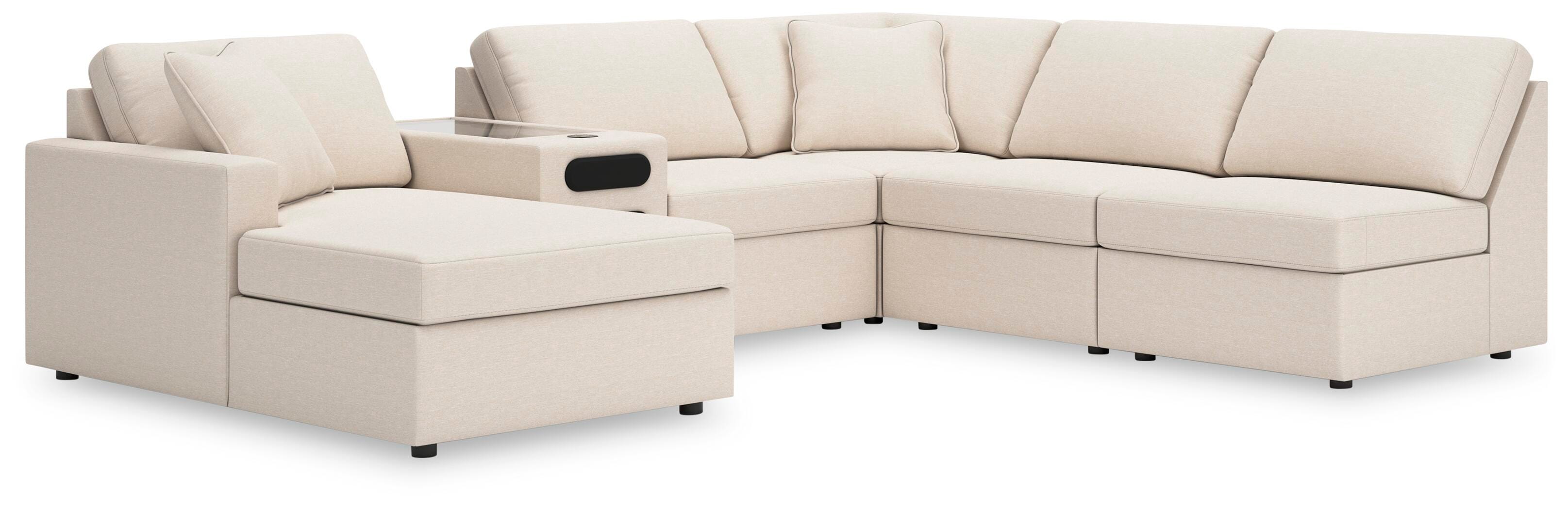 Modmax 6-Piece LAF Chaise Sectional and Audio Console in Oyster Performance Fabric and Next-Gen Nuvella