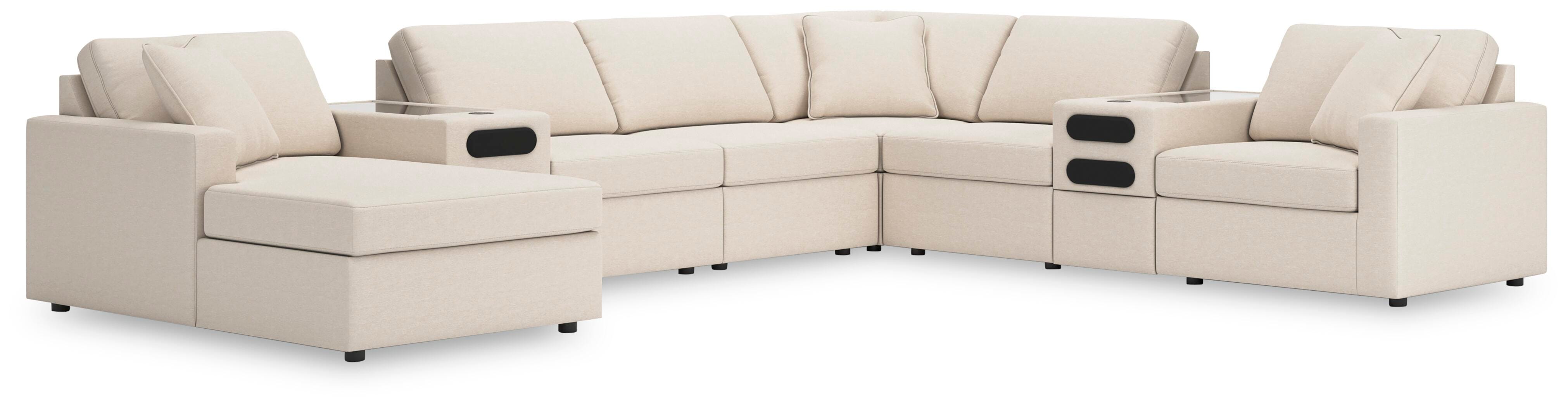 Modmax 8-PC Sectional and Audio Consoles in Oyster Performance Fabric and Next-Gen Nuvella